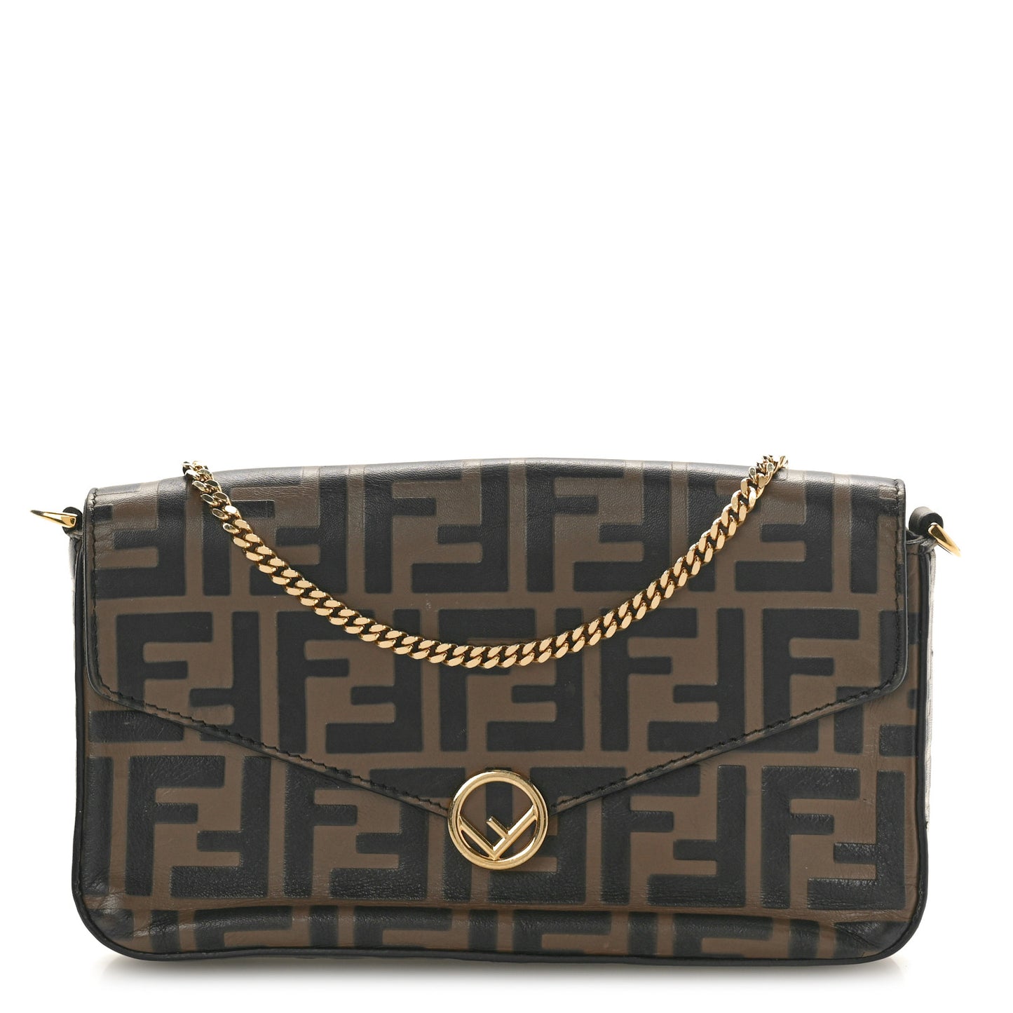 Vitello Soft F is Fendi Bi-Color FF 1974 Embossed Envelope Wallet On Chain with Pouches Maya Black