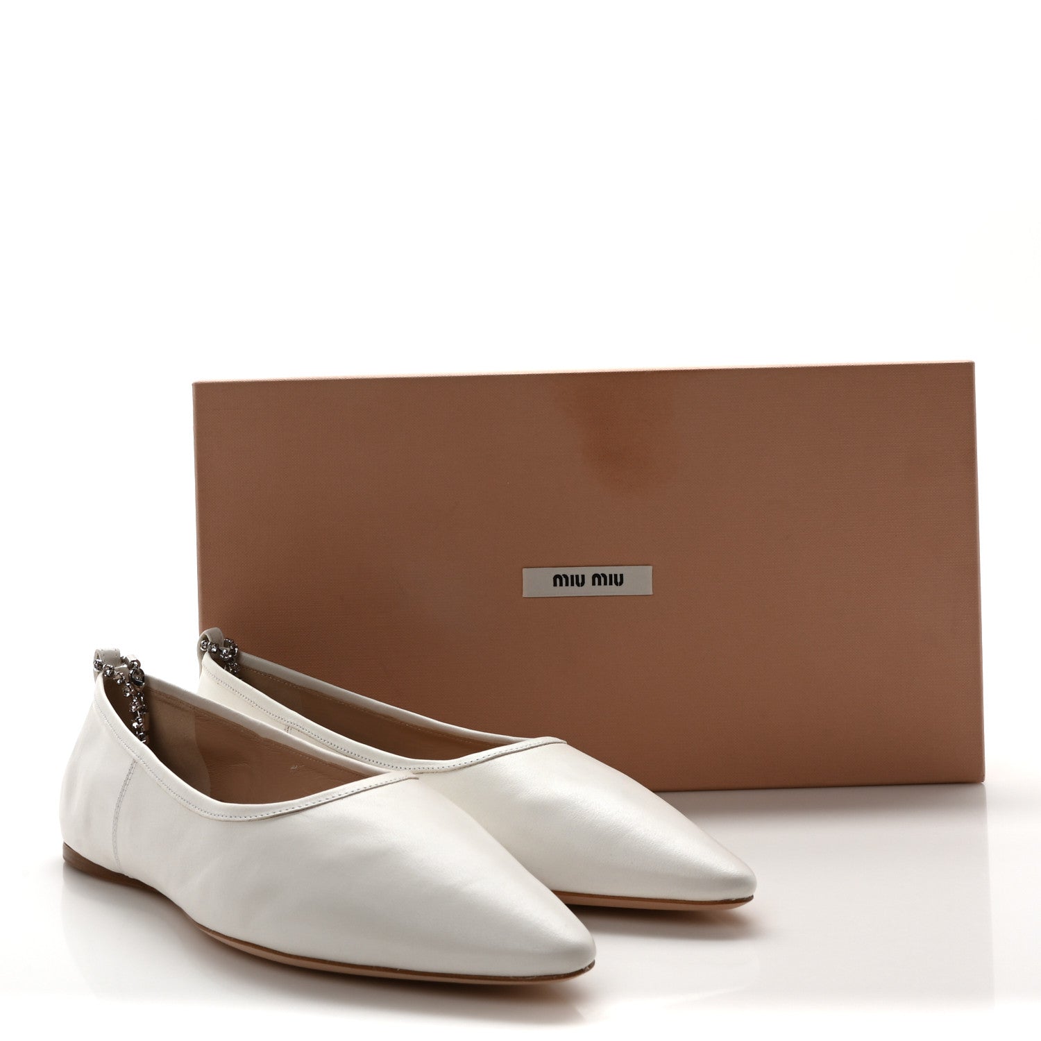 Miu Miu Nappa Crystal Ankle Strap Ballerina Flats 35 White 8 of 8