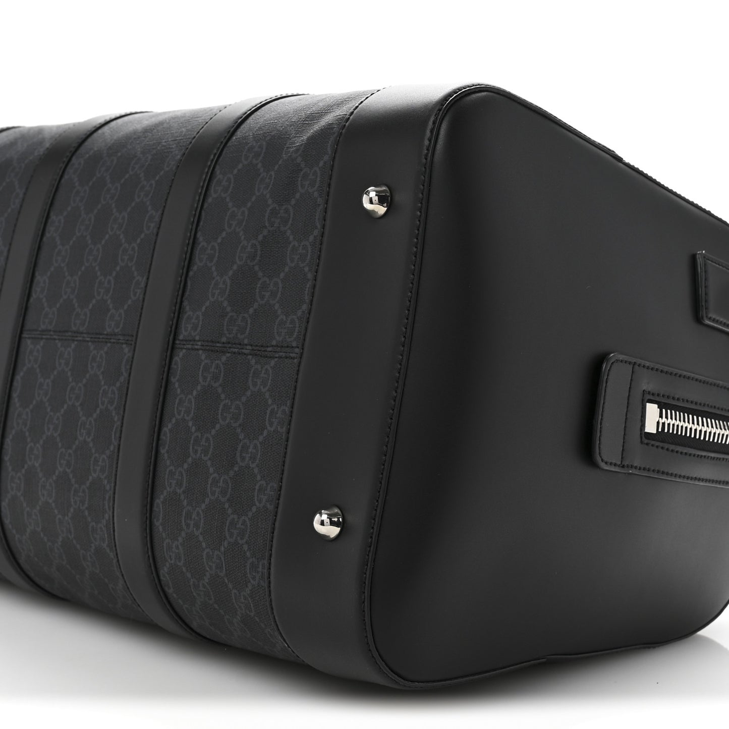 Soft GG Supreme Monogram Appia Calfskin Web Medium Carry On Duffle Bag Black Grey