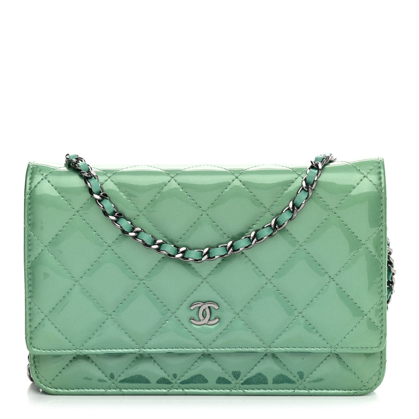Patent Quilted Wallet On Chain WOC Light Green