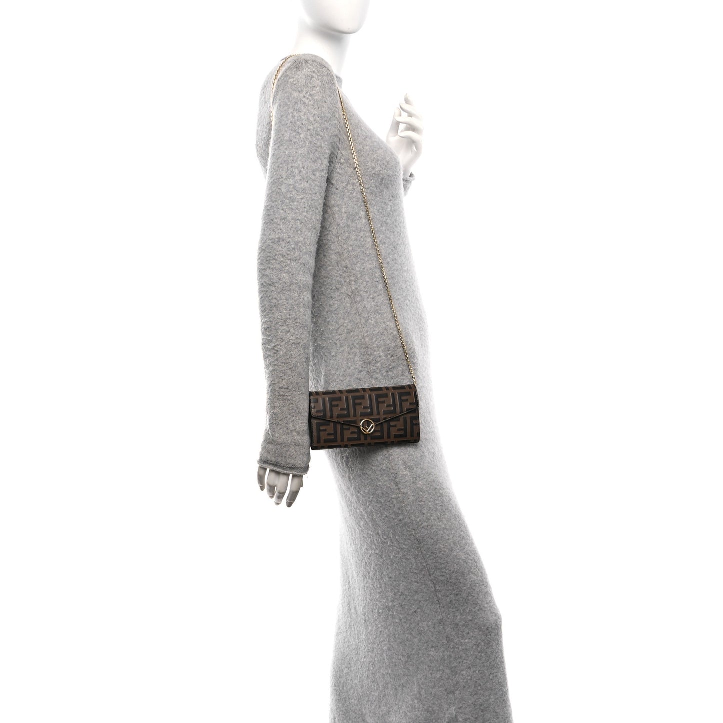 Vitello Soft F is Fendi Bi-Color FF 1974 Embossed Continental Envelope Wallet On Chain Maya Black