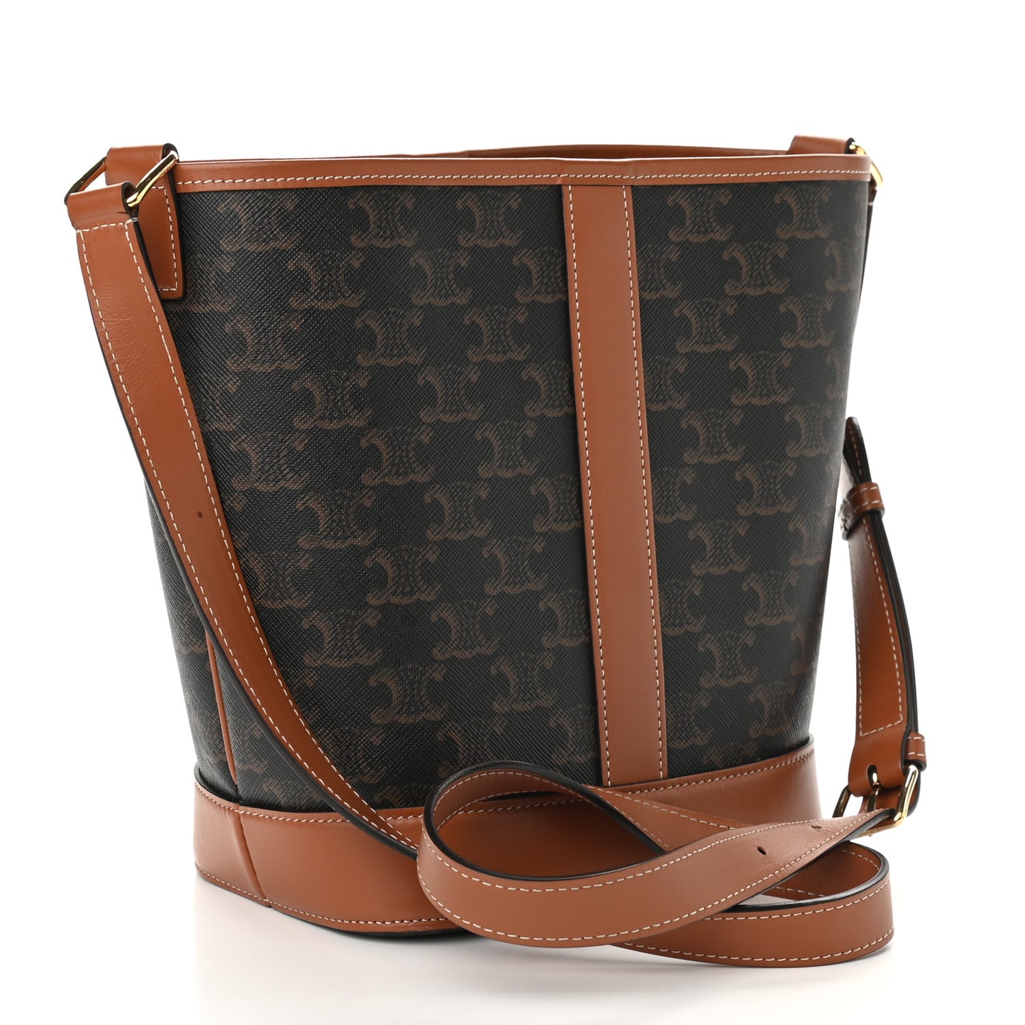 Triomphe Canvas Calfskin Small Bucket Bag Tan