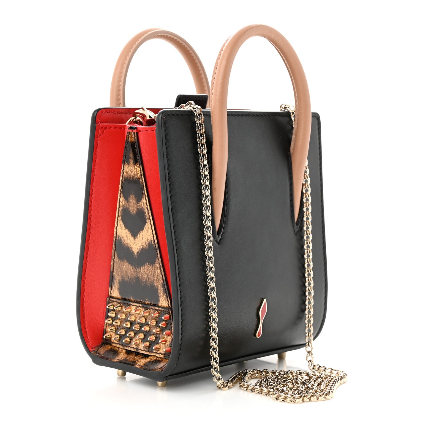 Calfskin Patent Leopard Studded Nano Paloma Black