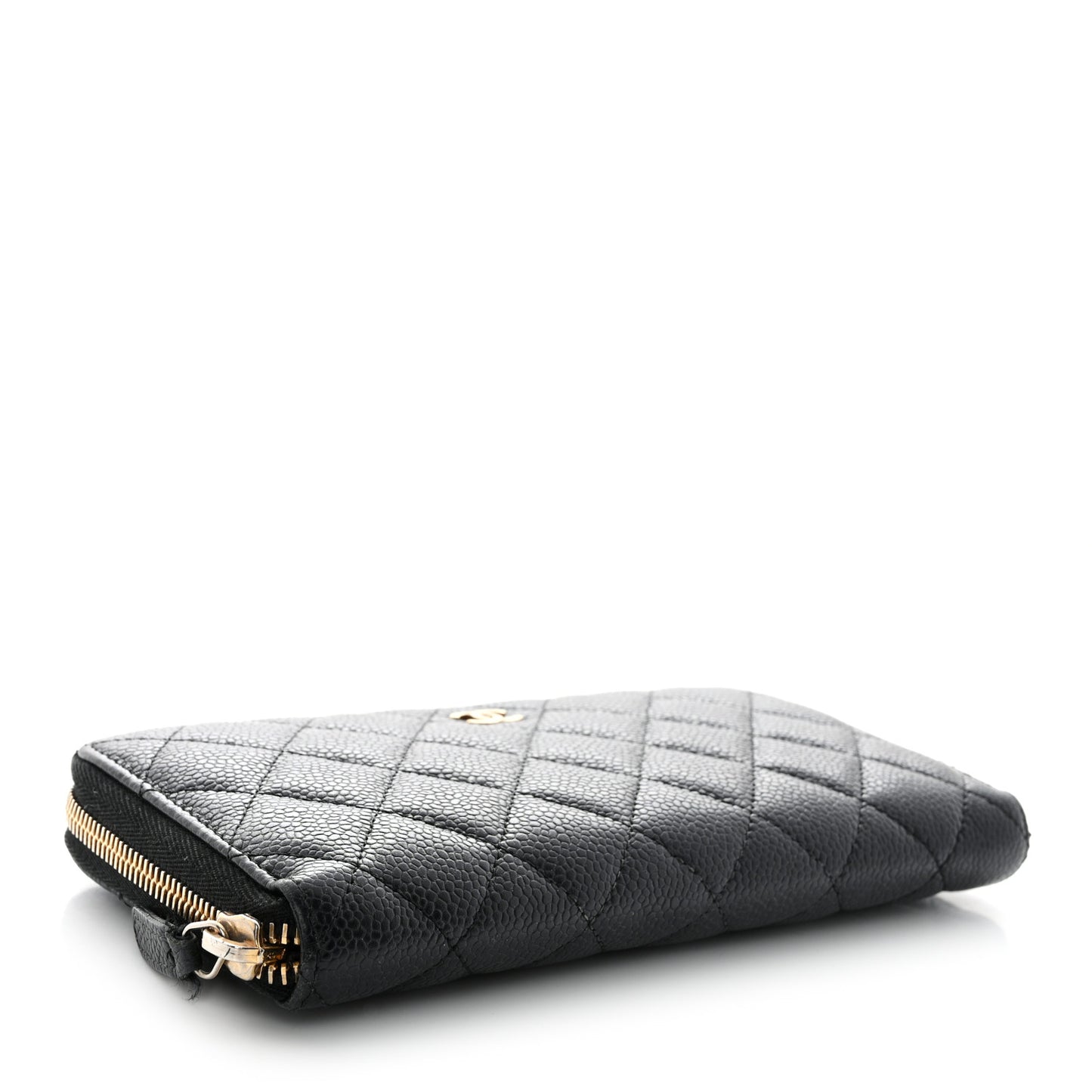 Caviar Quilted Large Gusset Zip Around Wallet Black