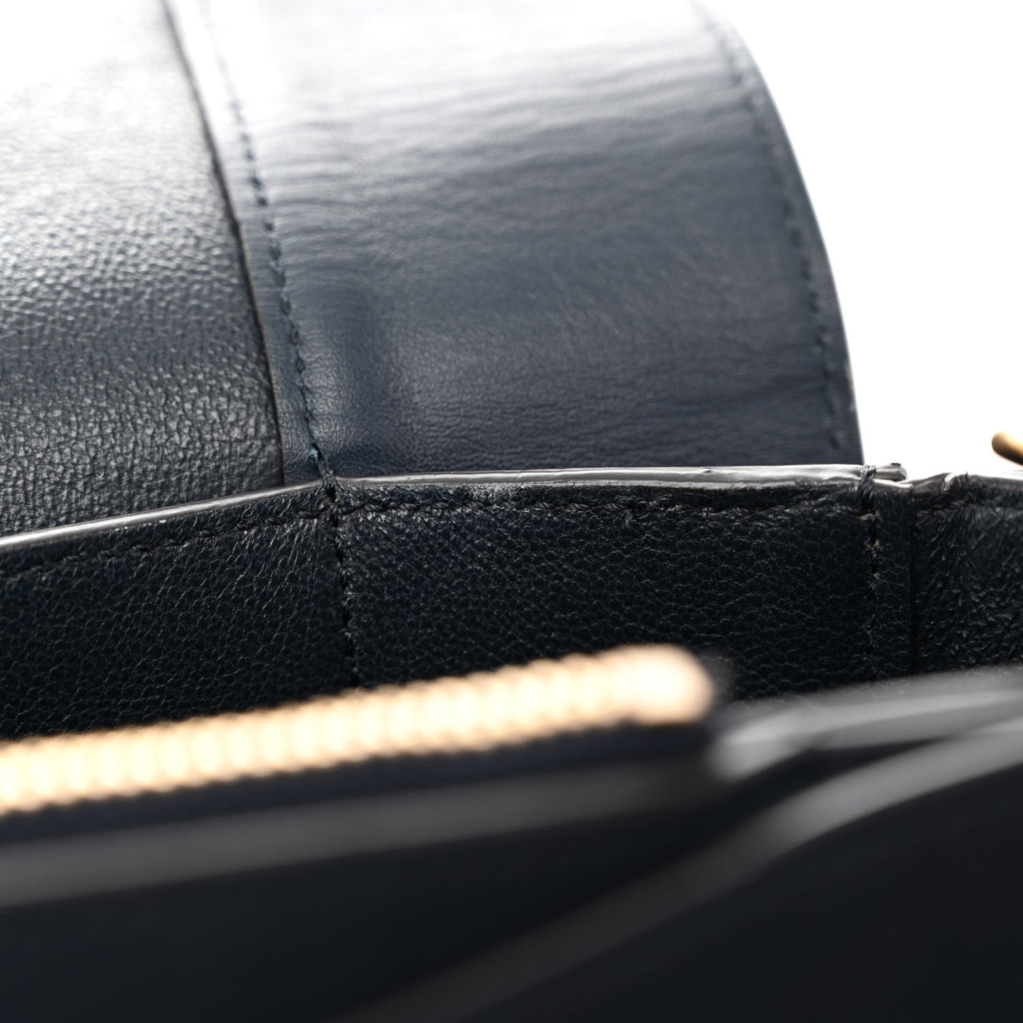 Shiny Smooth Calfskin Medium Frame Shoulder Bag Black Navy