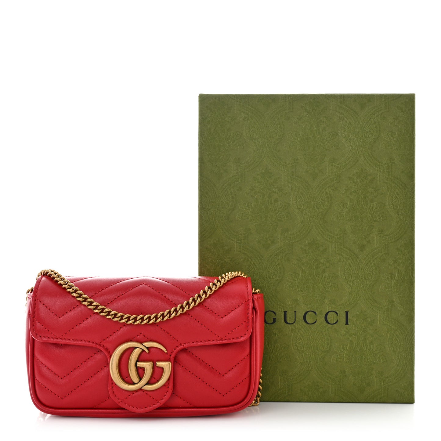 Calfskin Matelasse Super Mini GG Marmont Shoulder Bag Hibiscus Red