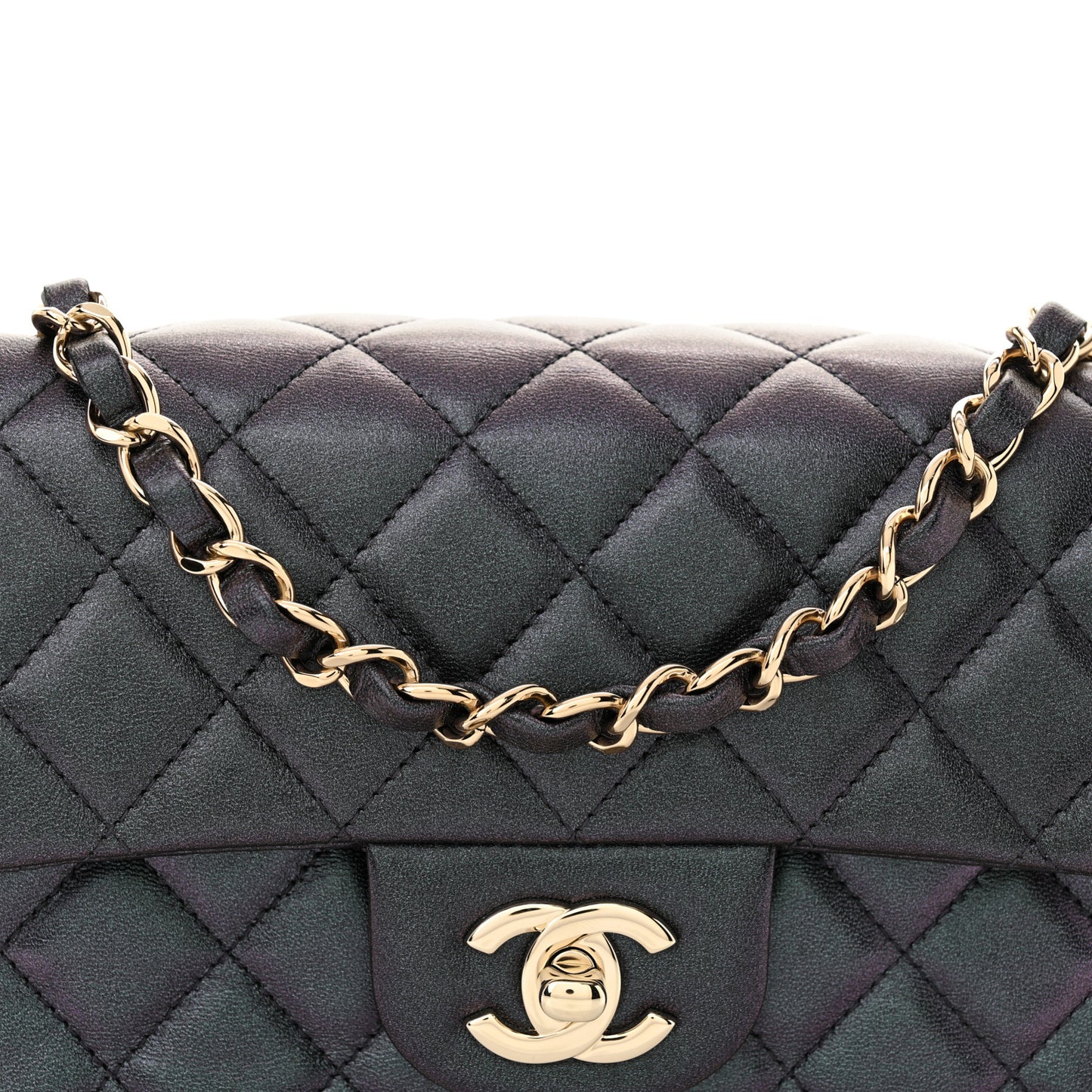 Iridescent Lambskin Quilted Mini Rectangular Flap Black