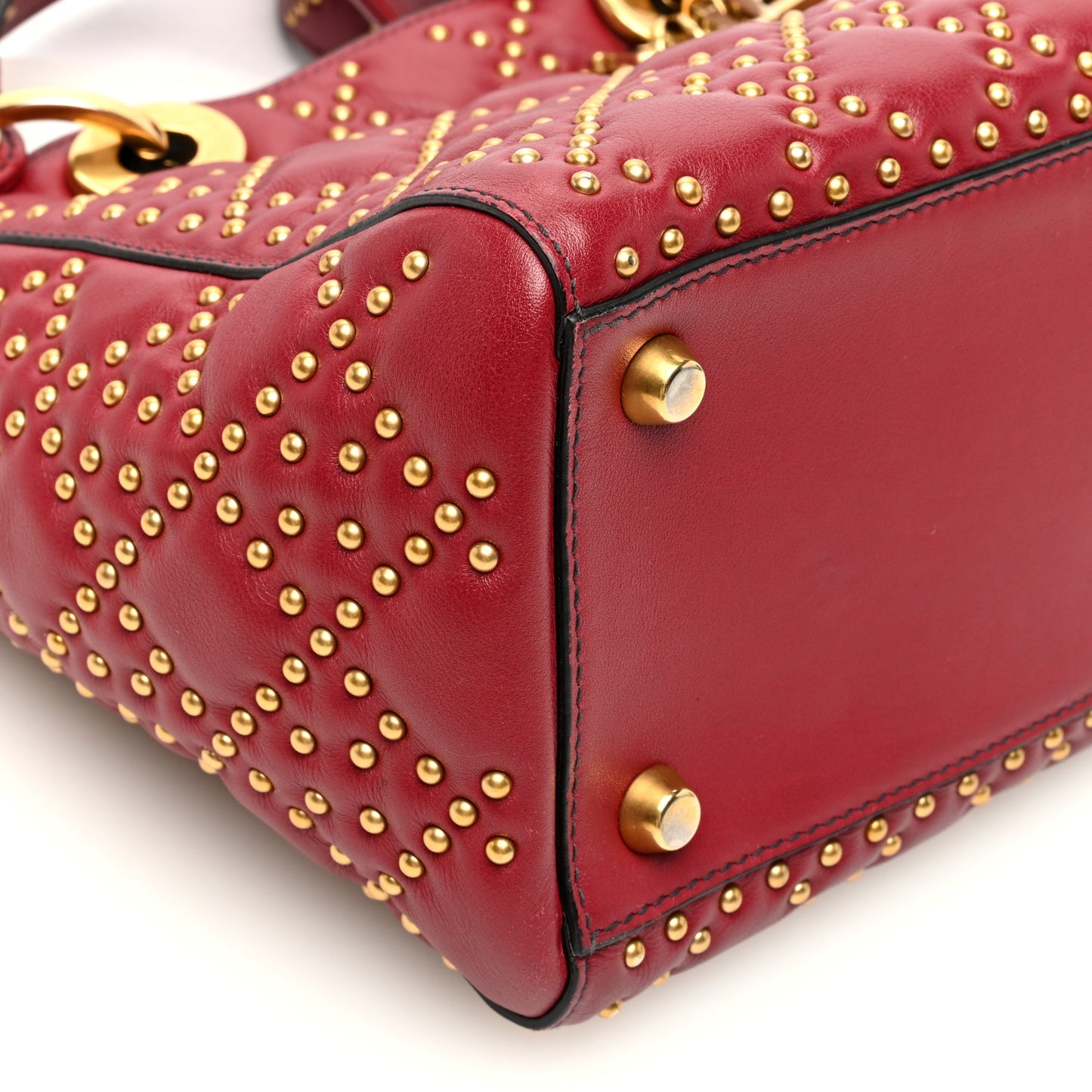 Calfskin Cannage Studded Medium Supple Lady Dior Red