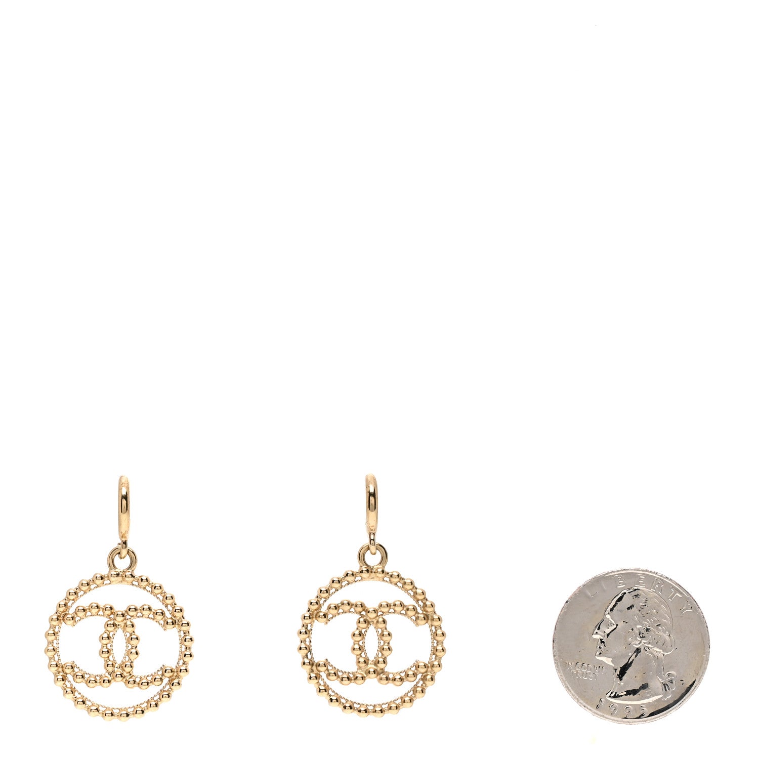 Chanel Metal Bead Round CC Drop Earrings Gold 2 of 4