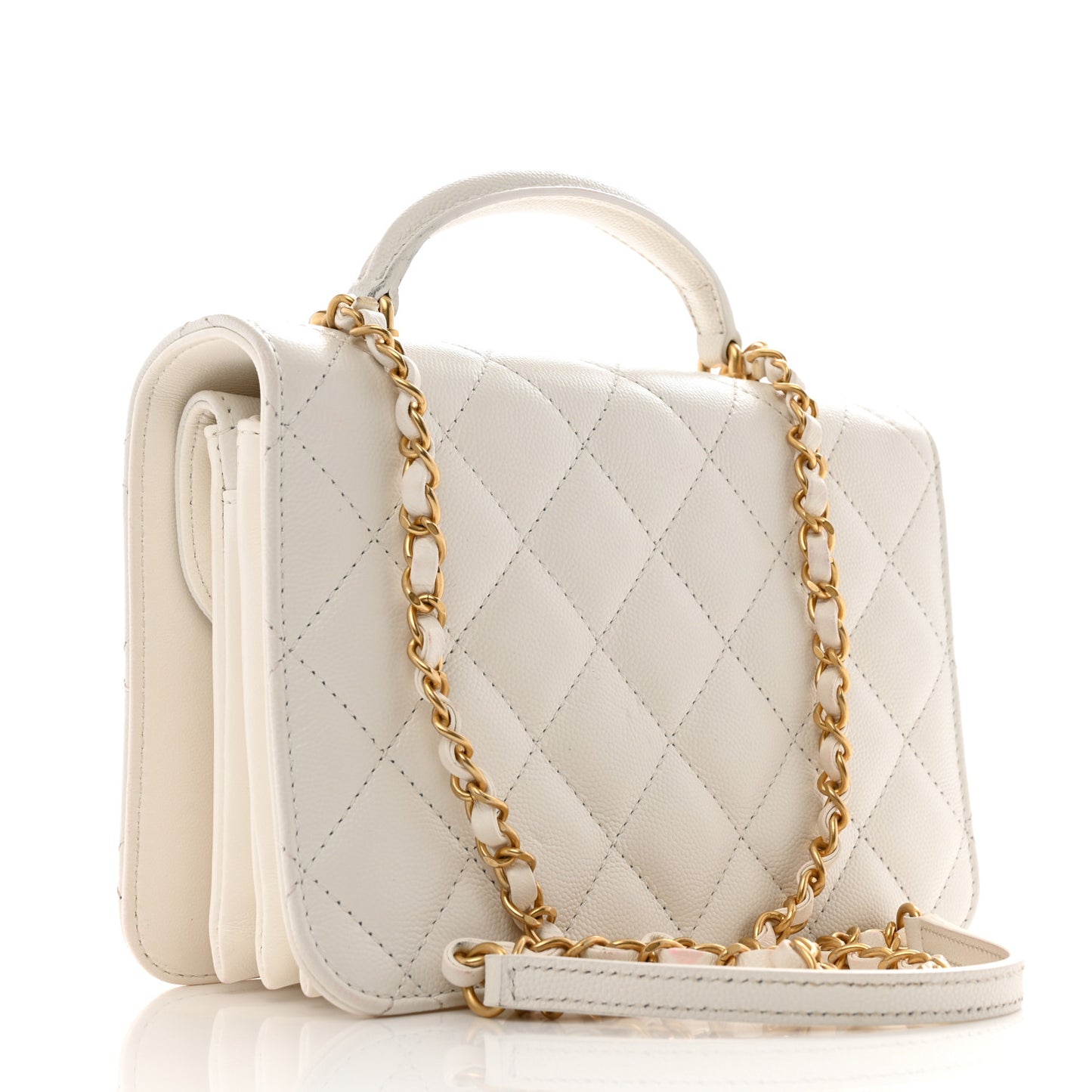 Caviar Quilted Mini Top Handle Flap White