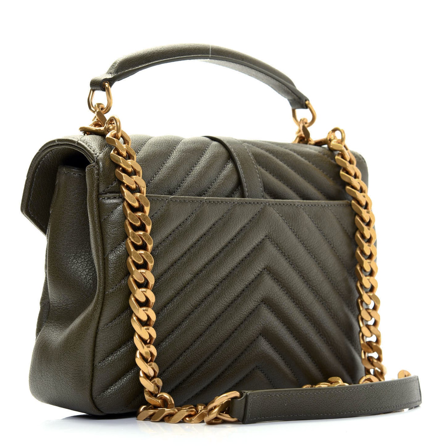 Sheepskin Matelasse Chevron Monogram Medium College Bag Military Olive