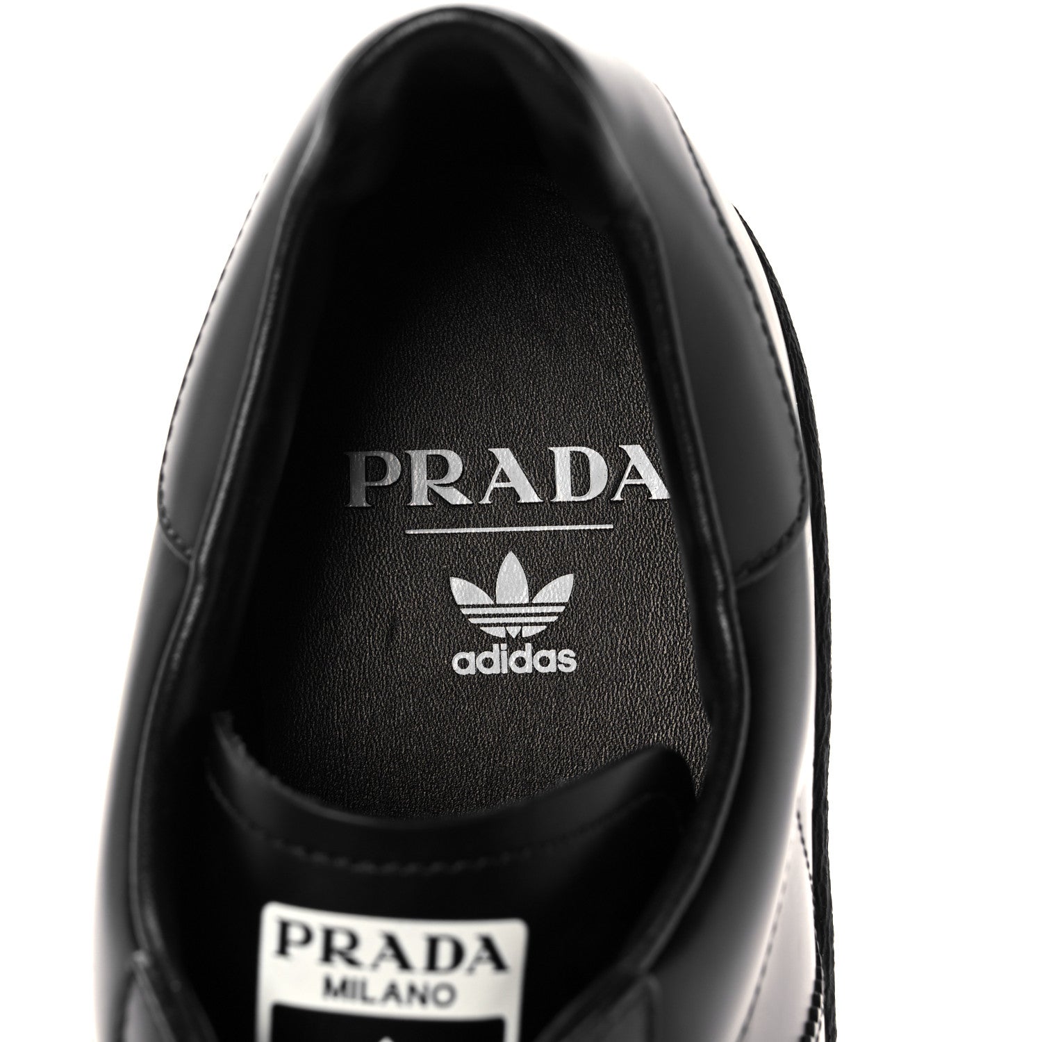 Prada X ADIDAS Brushed Calfskin Logo Mens Superstar Sneakers 11.5 Black 6 of 8