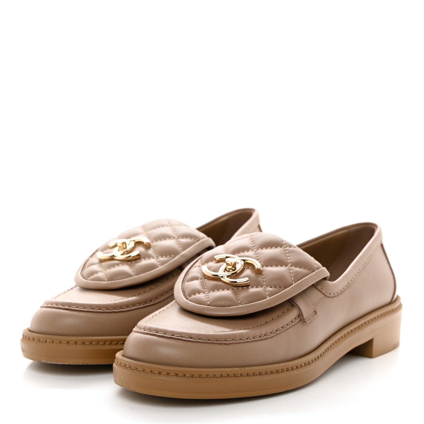 Lambskin Quilted CC Turnlock Loafers 37 Beige