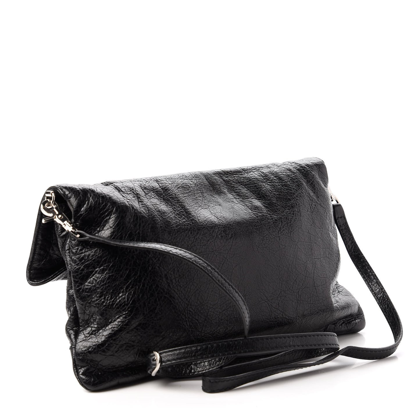 Agneau Giant 12 Silver Hardware Envelope Strap Clutch Black