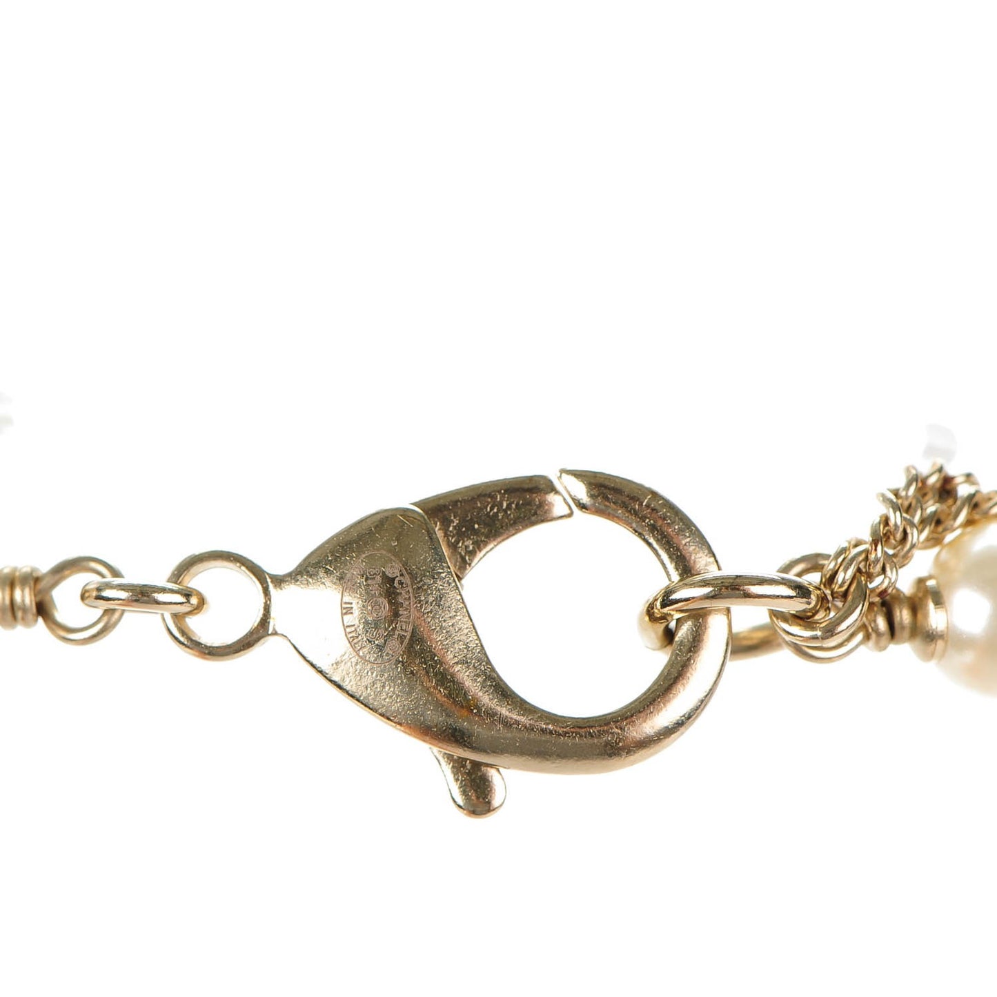 Pearl Beaded Enamel CC Long Necklace Gold
