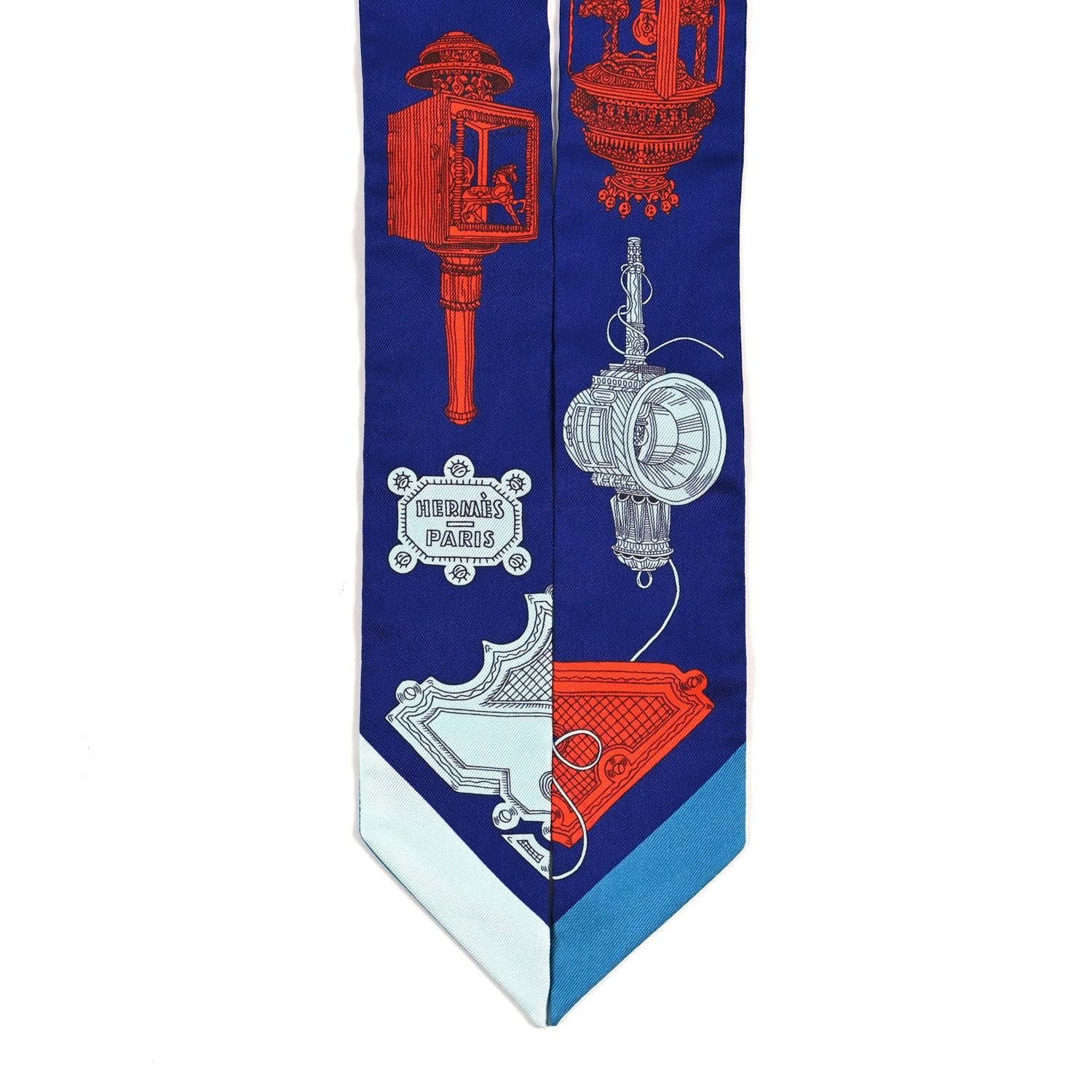 Hermes Silk Merveilleuses Lanternes Twilly Indigo Orange Bleu Glacier 2 of 3