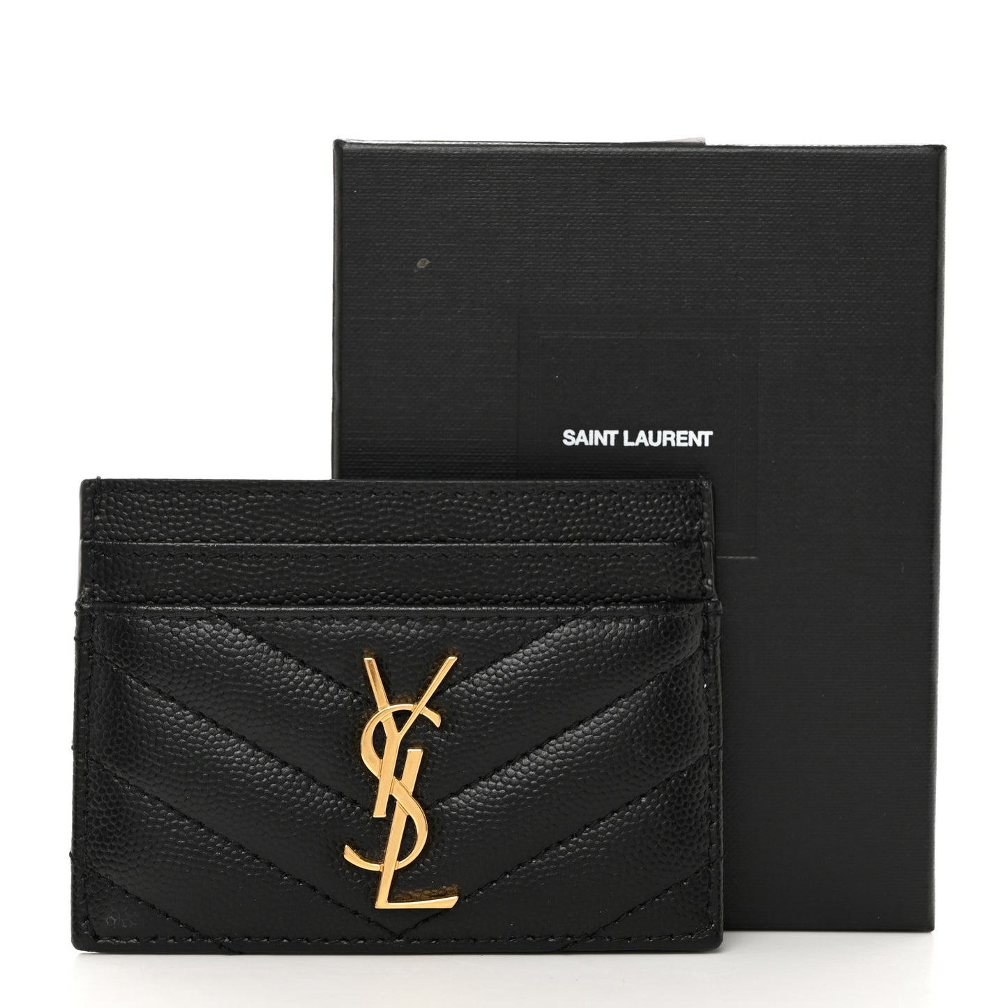Grain De Poudre Matelasse Chevron Monogram Credit Card Case Black