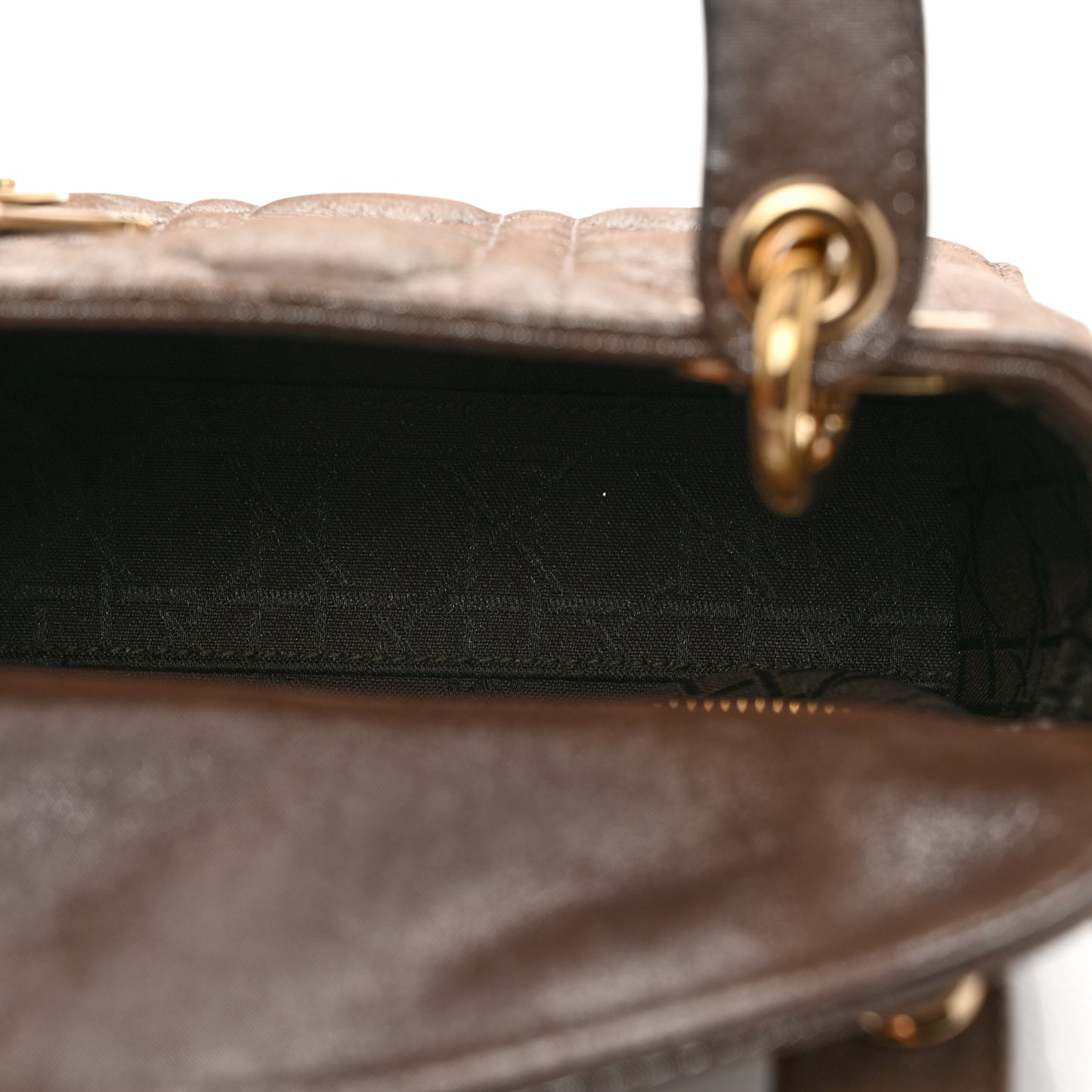 Metallic Calfskin Cannage Mini Lady Dior Brown