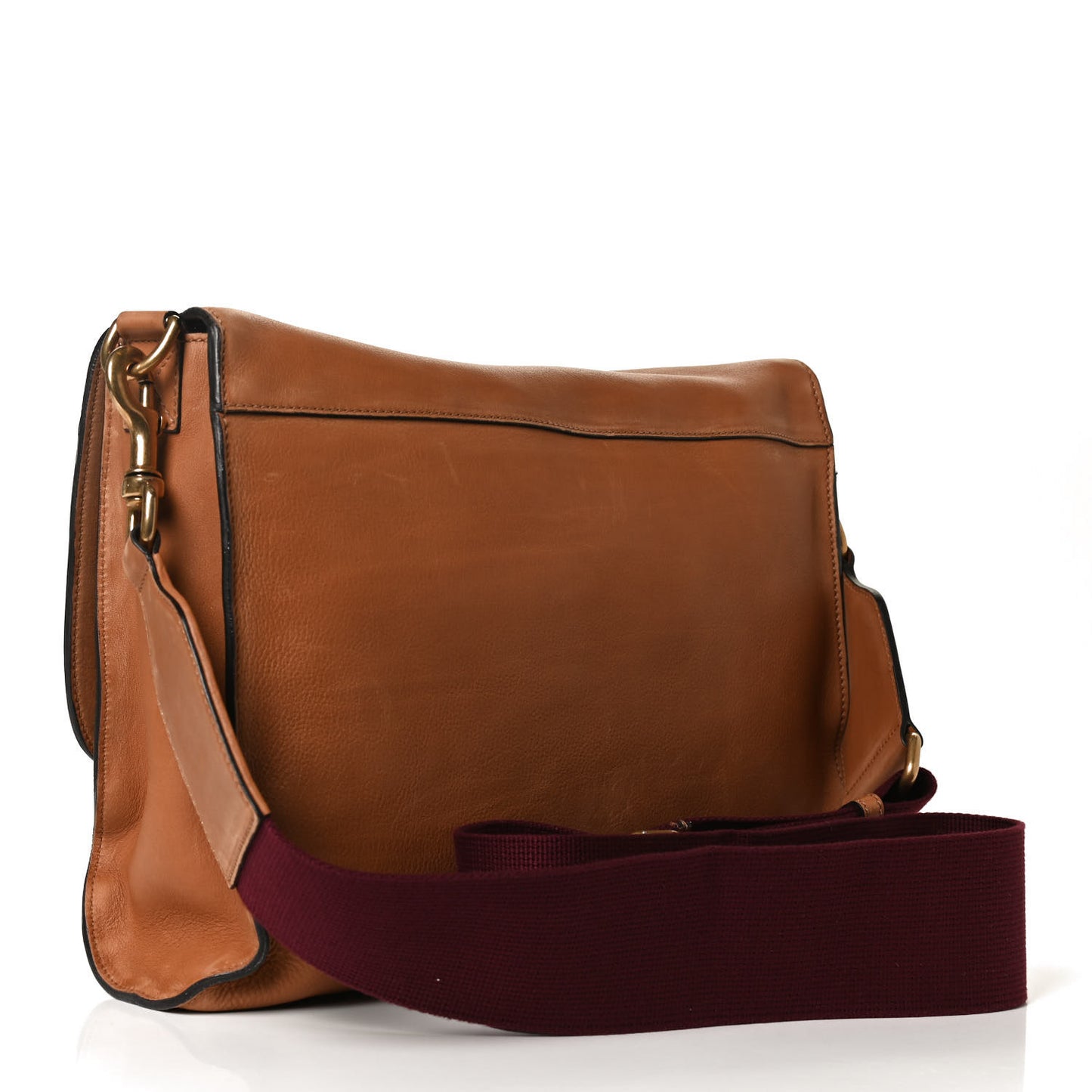 Grained Calfskin Mens Double Buckle Flap Messenger Bag Tan