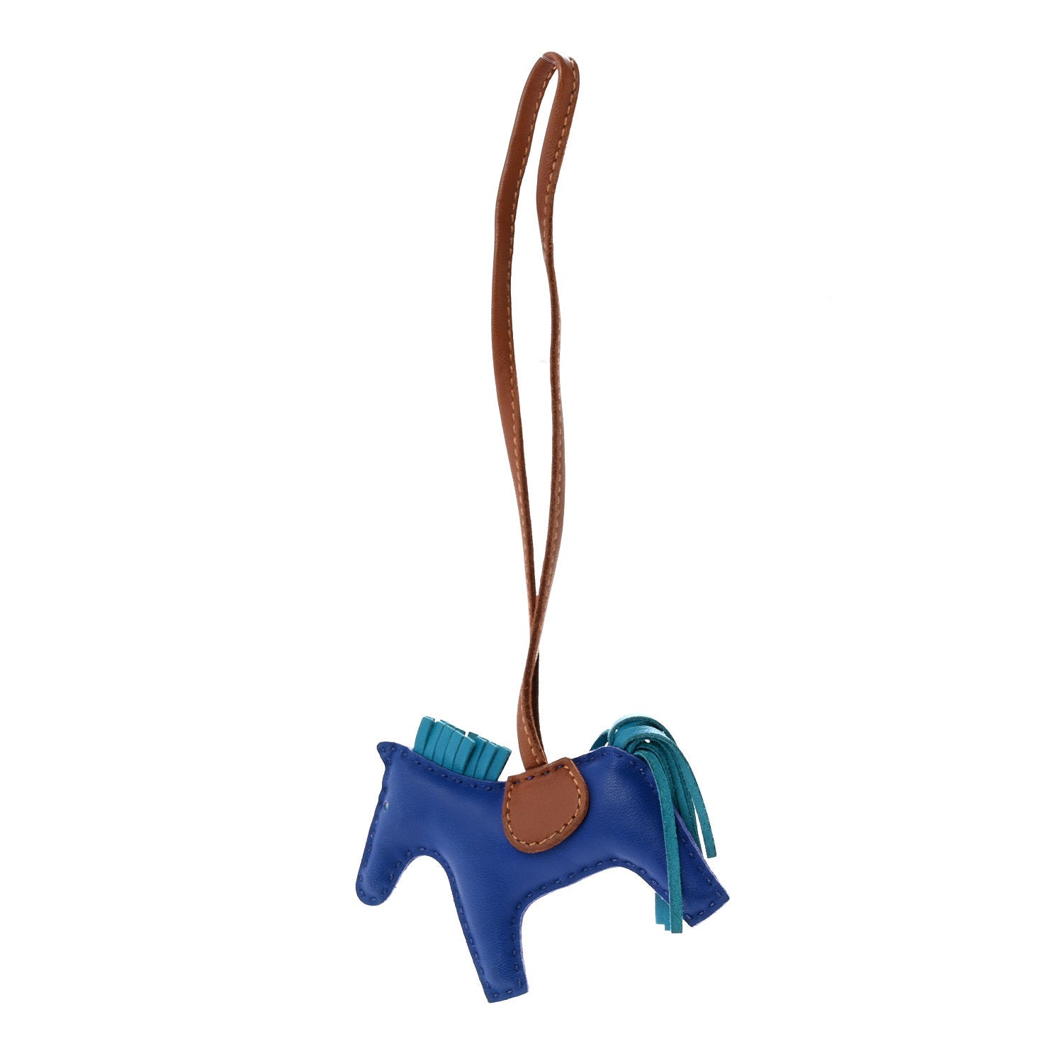 Hermes Milo Lambskin Grigri Rodeo Horse Bag Charm PM Fauve Blue