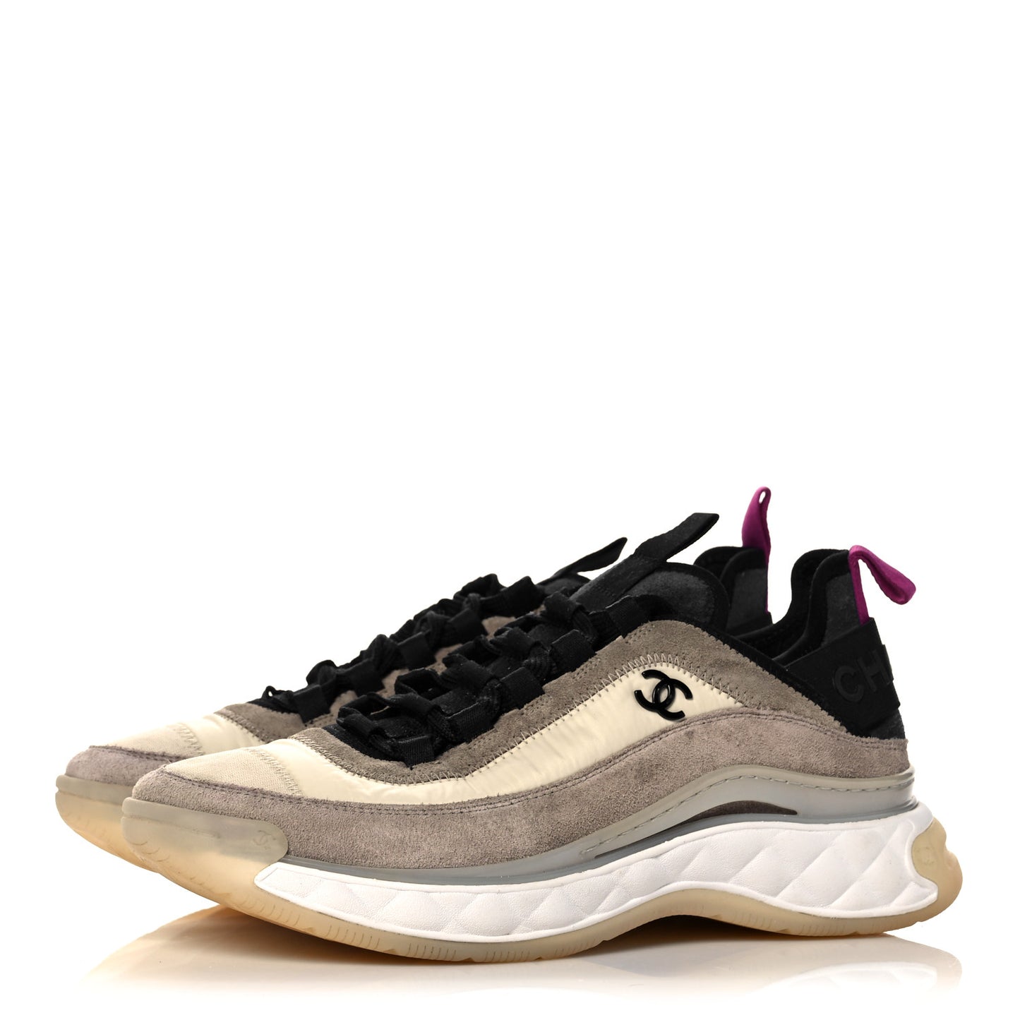 Suede Calfskin Nylon Grosgrain CC Sneakers 38.5 Beige Pink