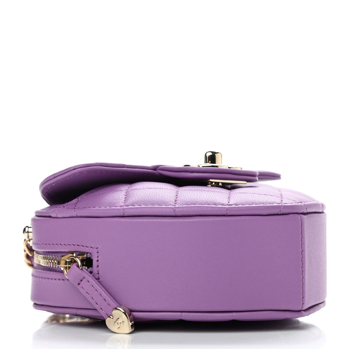 Lambskin Quilted CC In Love Heart Clutch With Chain Purple