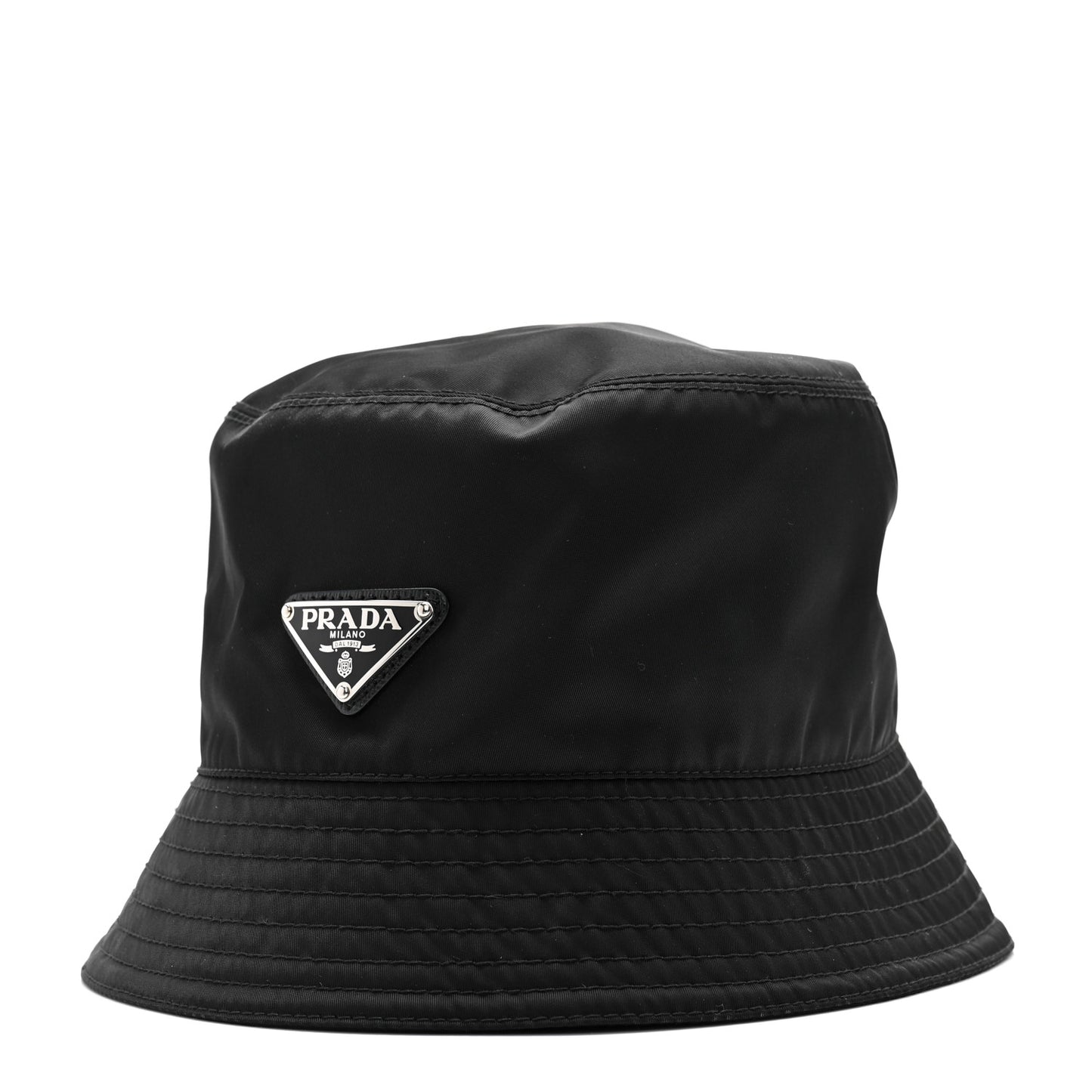 Re-Nylon Metal Triangle Logo Womens Bucket Hat M Black