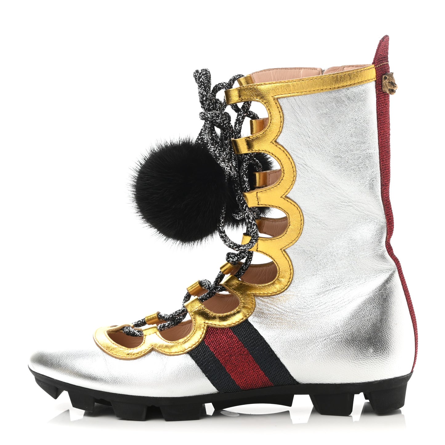 Metallic Nappa Mink Web Lace Up Titan Sneakers 35.5 Argento Gold