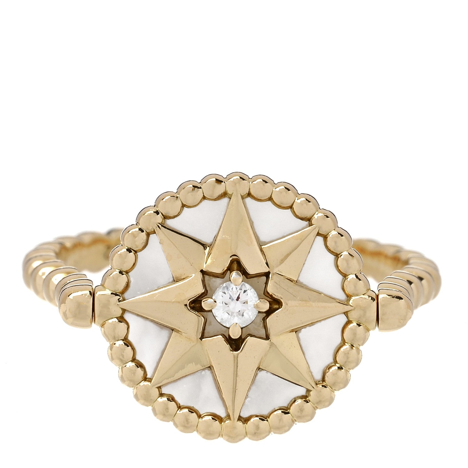 最終出品　Dior 18kゴールド ダイヤモンド付きリング Christian Dior 18K Yellow Gold Diamond Mother of Pearl Rose Des