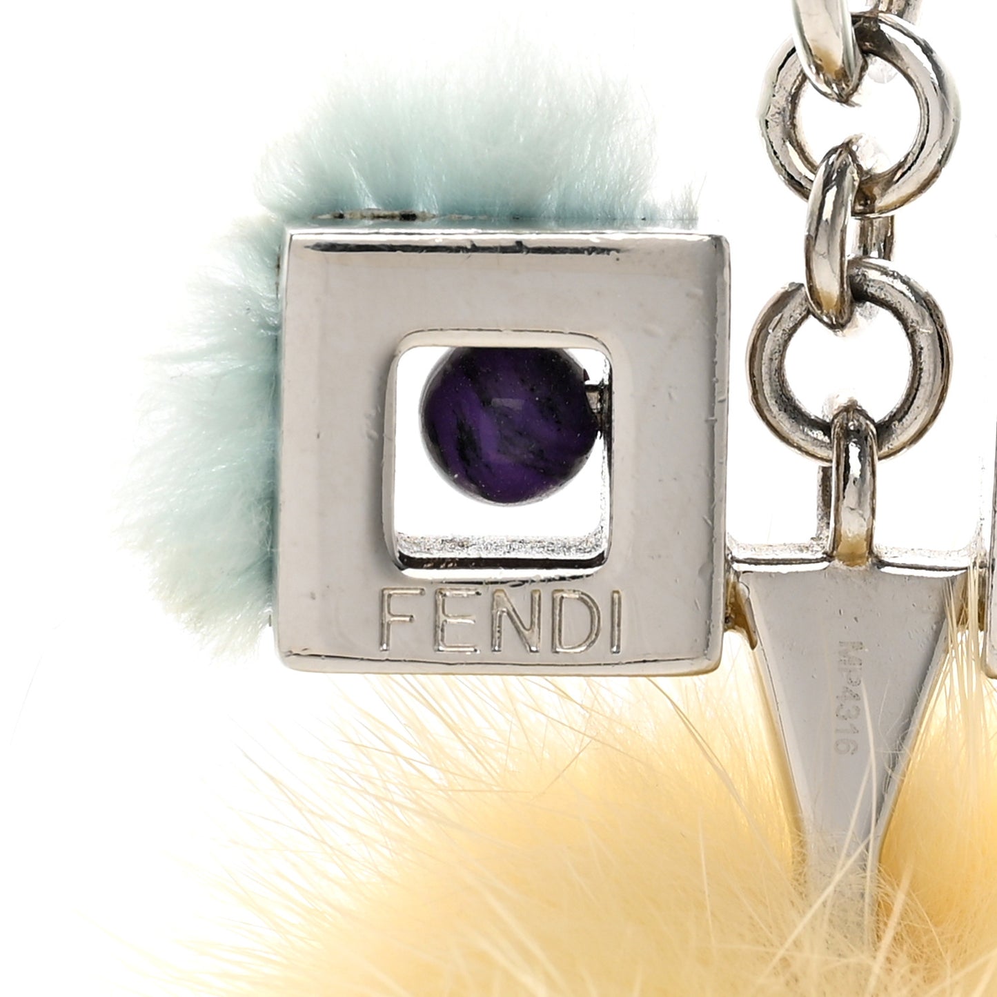 Metal Mink Fur Hypnoteyes Chick Pom Pom Bag Charm Palladium Tourmaline Pineapple
