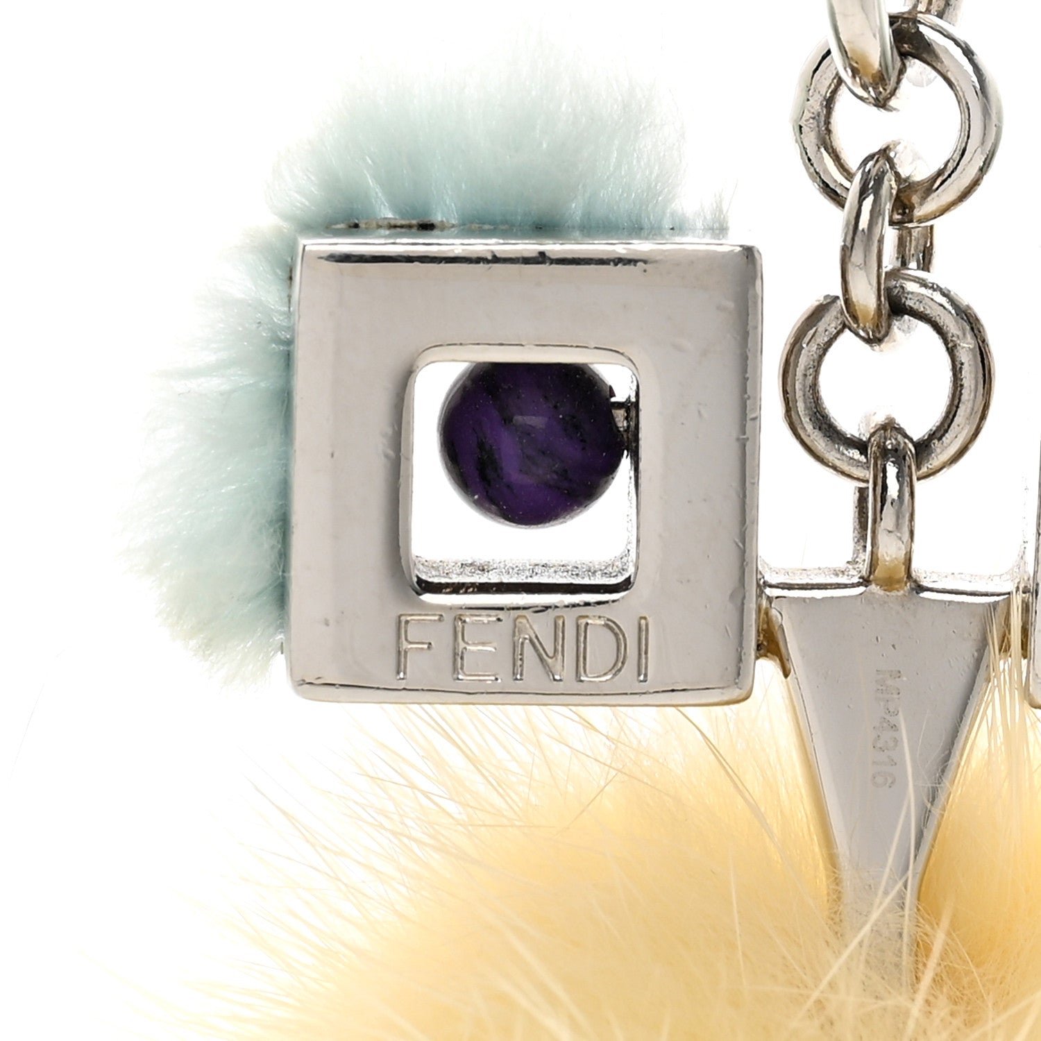 Fendi Metal Mink Fur Hypnoteyes Chick Pom Pom Bag Charm Palladium Tourmaline Pineapple 4 of 5