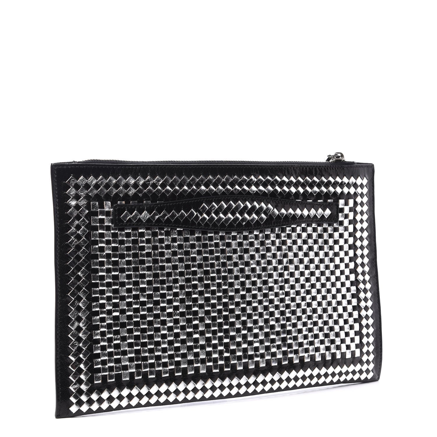 Prada Goatskin Woven Pouch Black Argento 4 of 20
