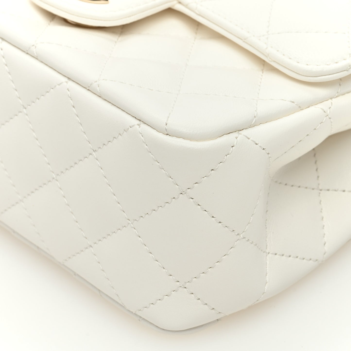 Lambskin Quilted Mini Crystal Top Handle Rectangular Flap White