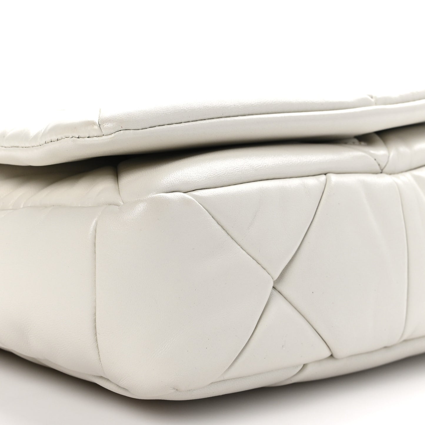 Nappa Triangle Quilted Medium Patchwork System Flap Bag White