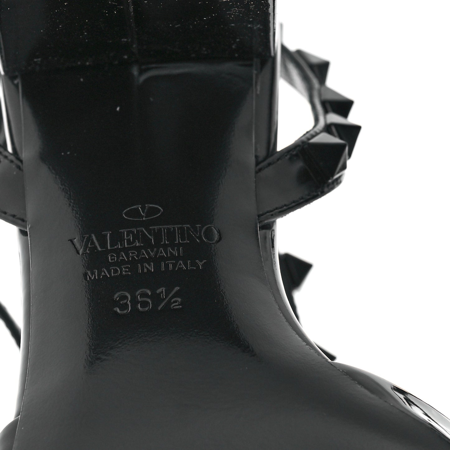 Patent Rockstud Block Ankle Strap 60mm Sandals 36.5 Black