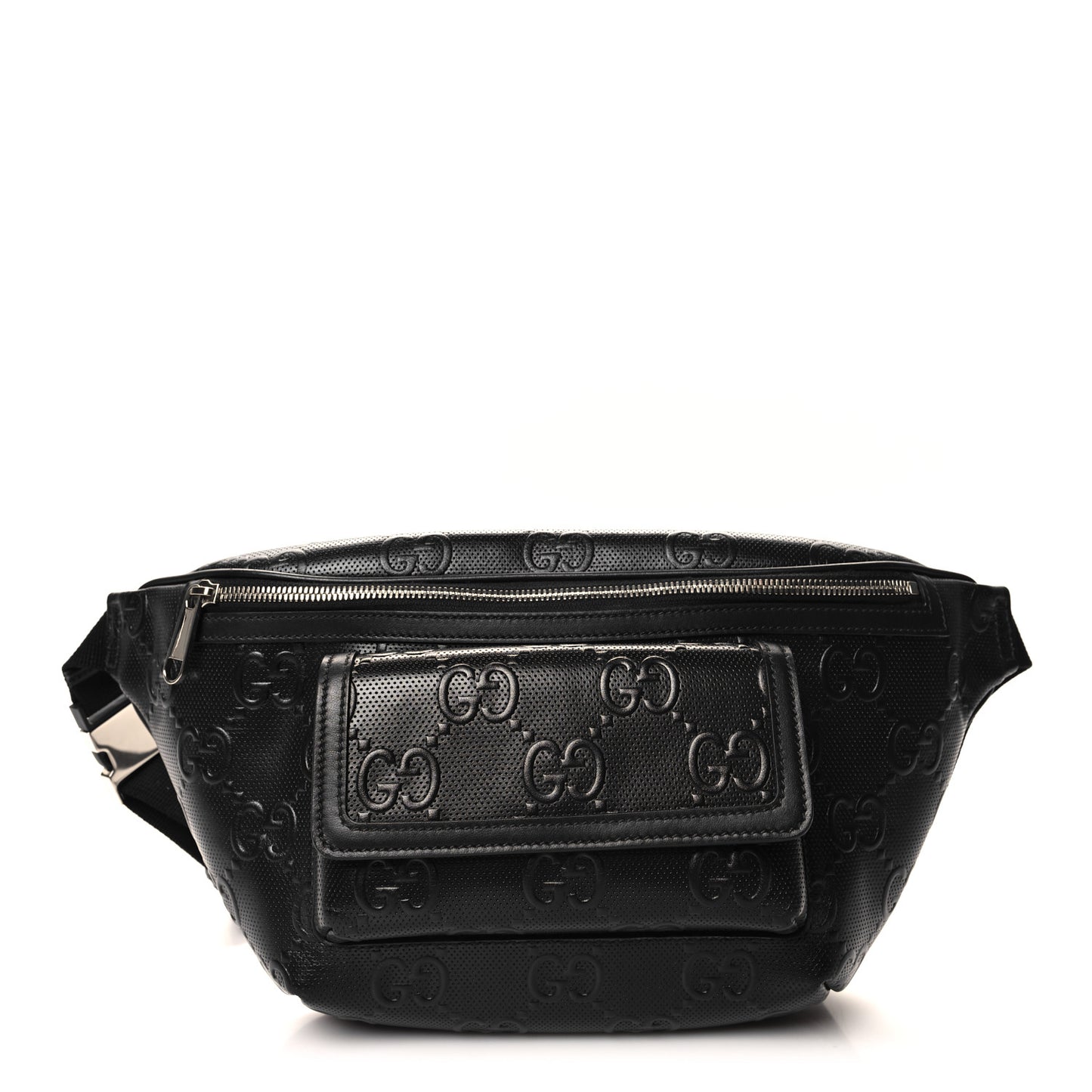 Calfskin GG Tennis Embossed Pocket Belt Bag Black