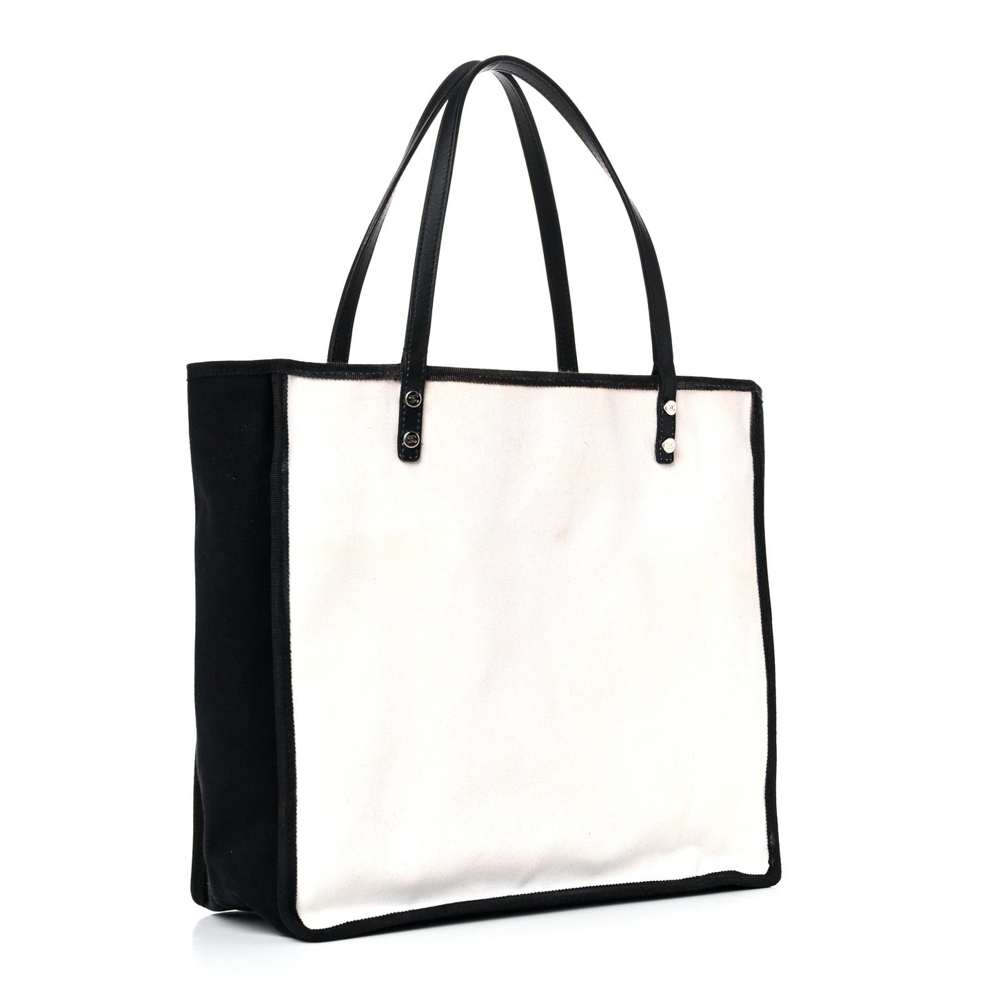 Canvas Calfskin Let's Demonstrate Small Tote White Black