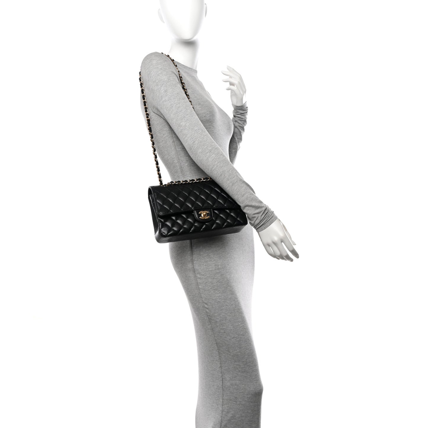 Caviar Quilted Medium Double Flap Black