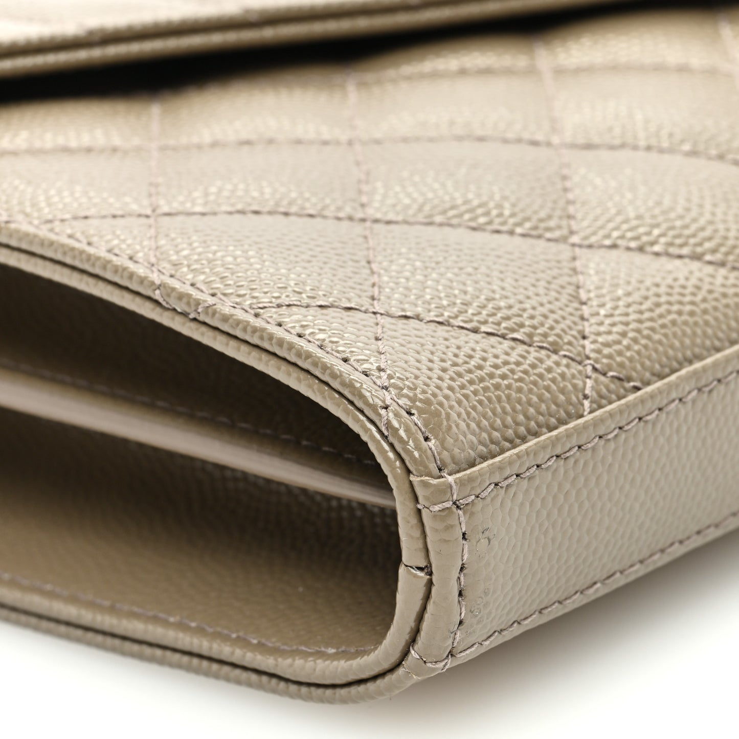 Grain De Poudre Mixed Matelasse Triquilt Monogram Chain Wallet Dark Beige