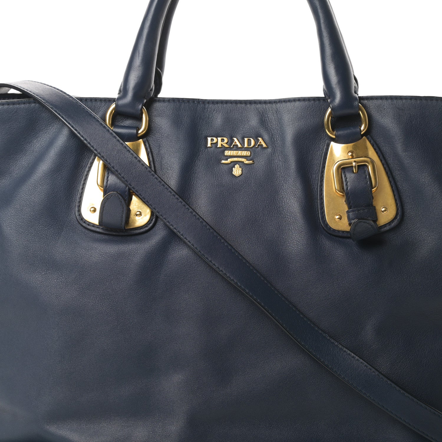 Prada Soft Calfskin Shopping Tote Navy 8 of 14