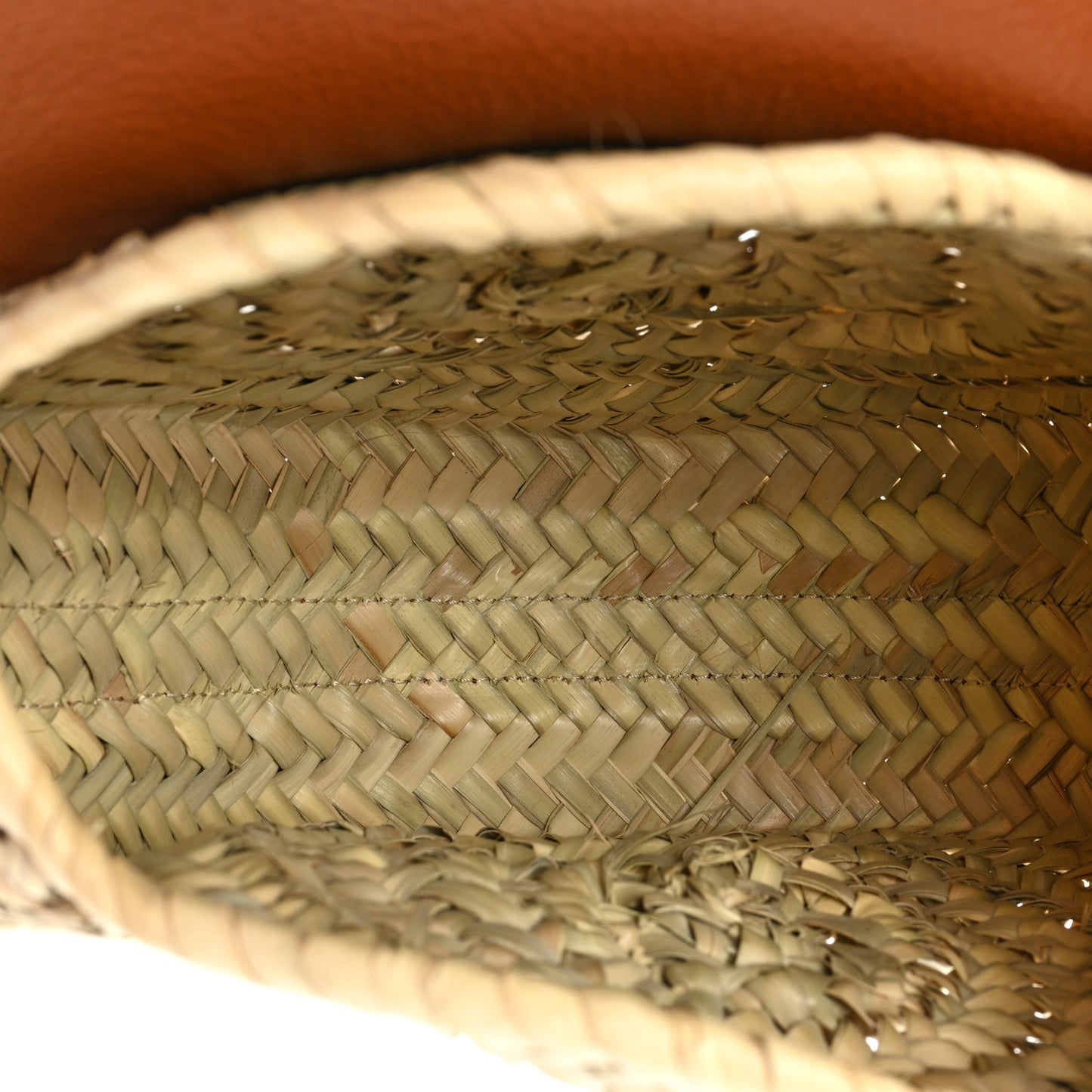 Raffia Small Grain Calfskin Small Marcie Basket Crossbody Tan