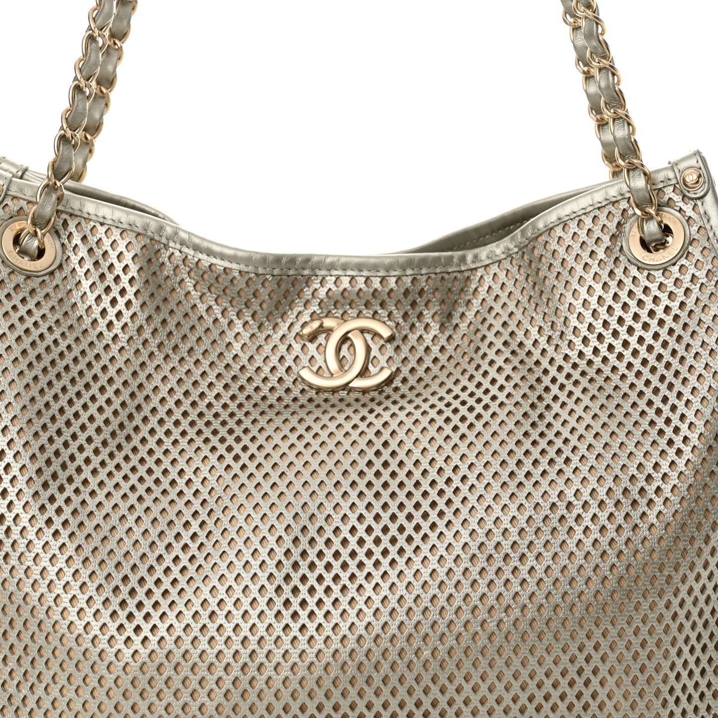 Metallic Calfskin Perforated Tote Light Gold