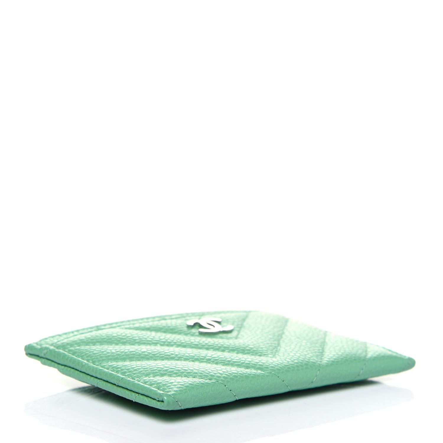 Chanel Caviar Chevron Quilted Card Holder Light Green 4 of 12
