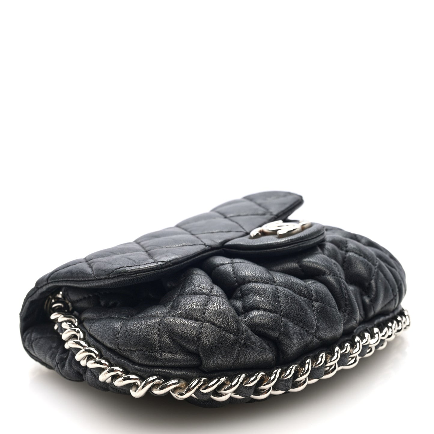 Washed Lambskin Quilted Mini Chain Around Flap Black