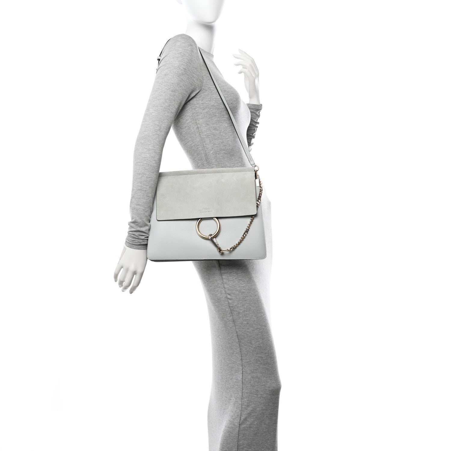 Chloe Calfskin Suede Medium Faye Shoulder Bag Airy Grey 2 of 9