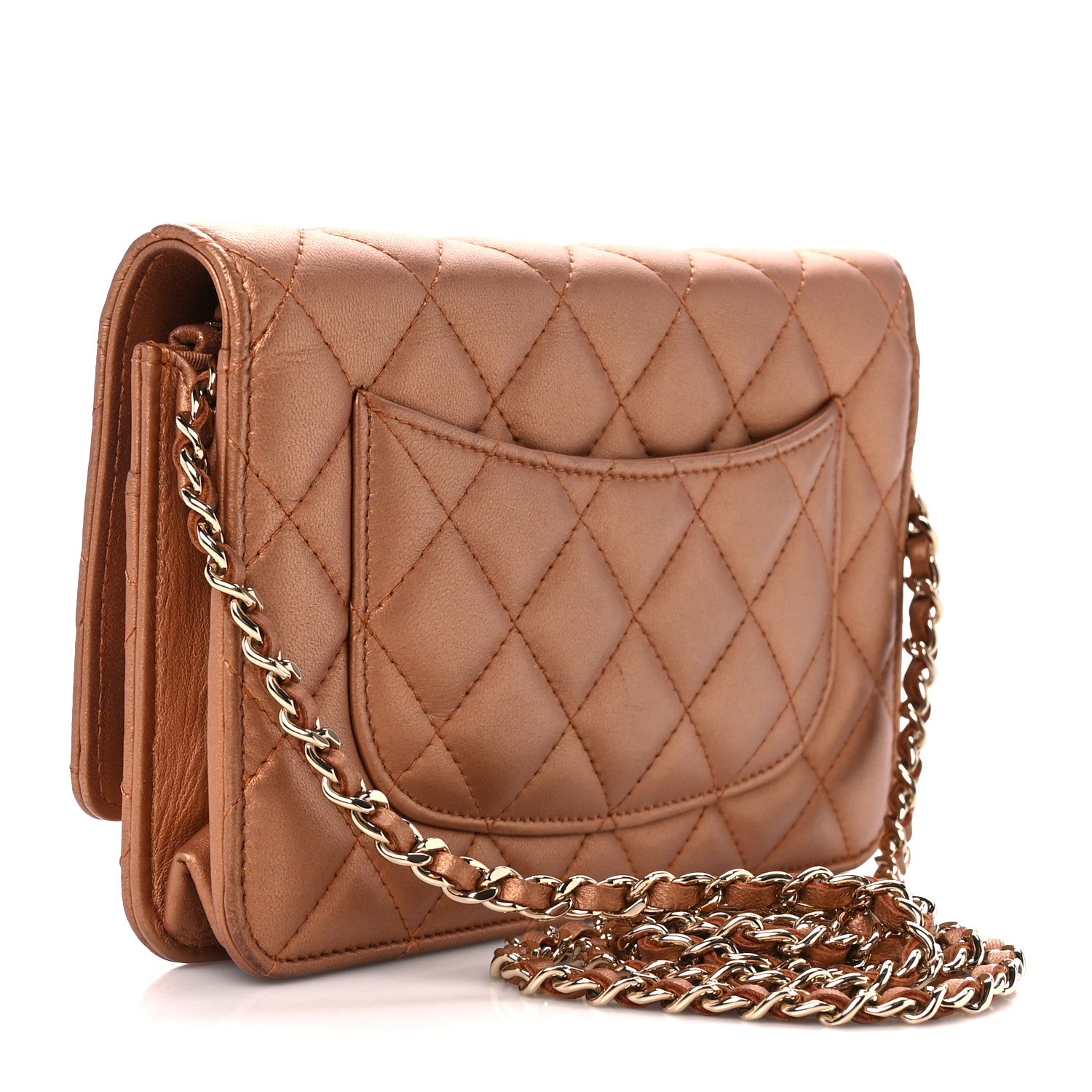 Chanel Metallic Lambskin Quilted Wallet On Chain WOC Golden 3 of 13