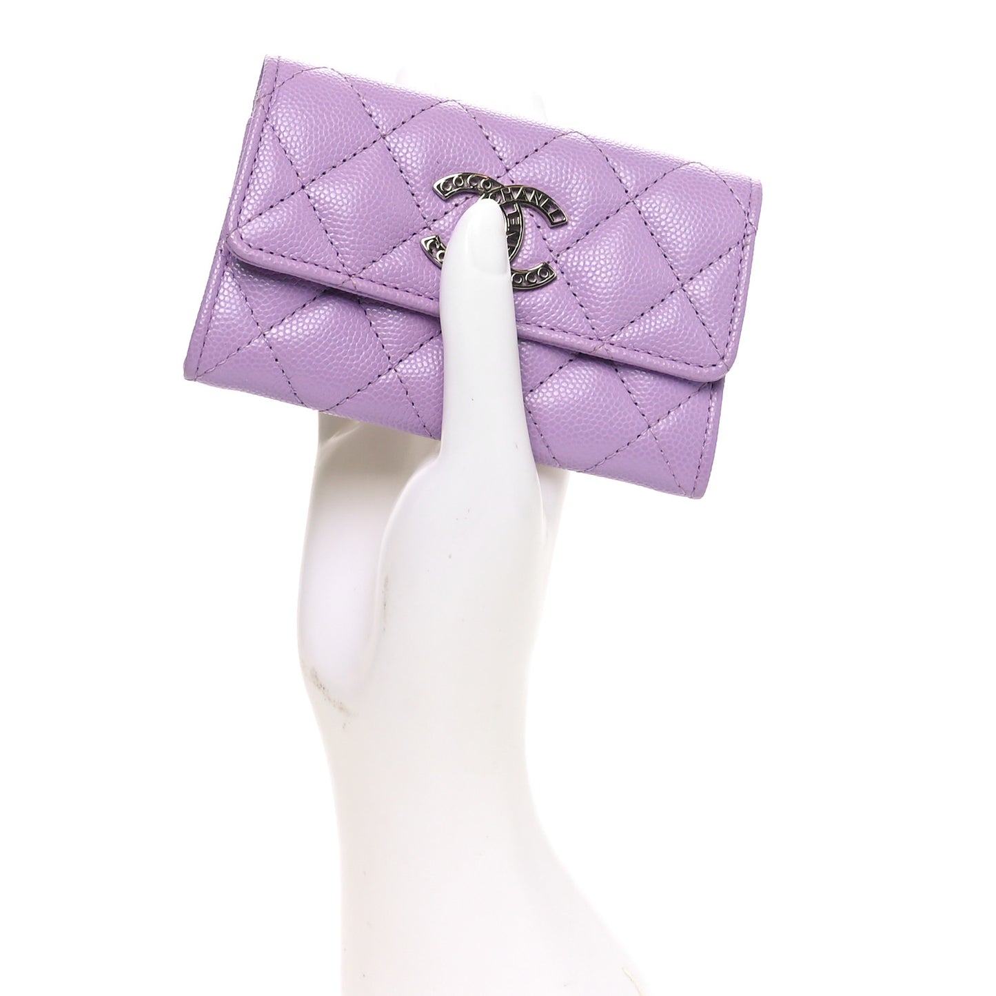 Caviar Quilted CC Logo Flap Card Holder Light Purple