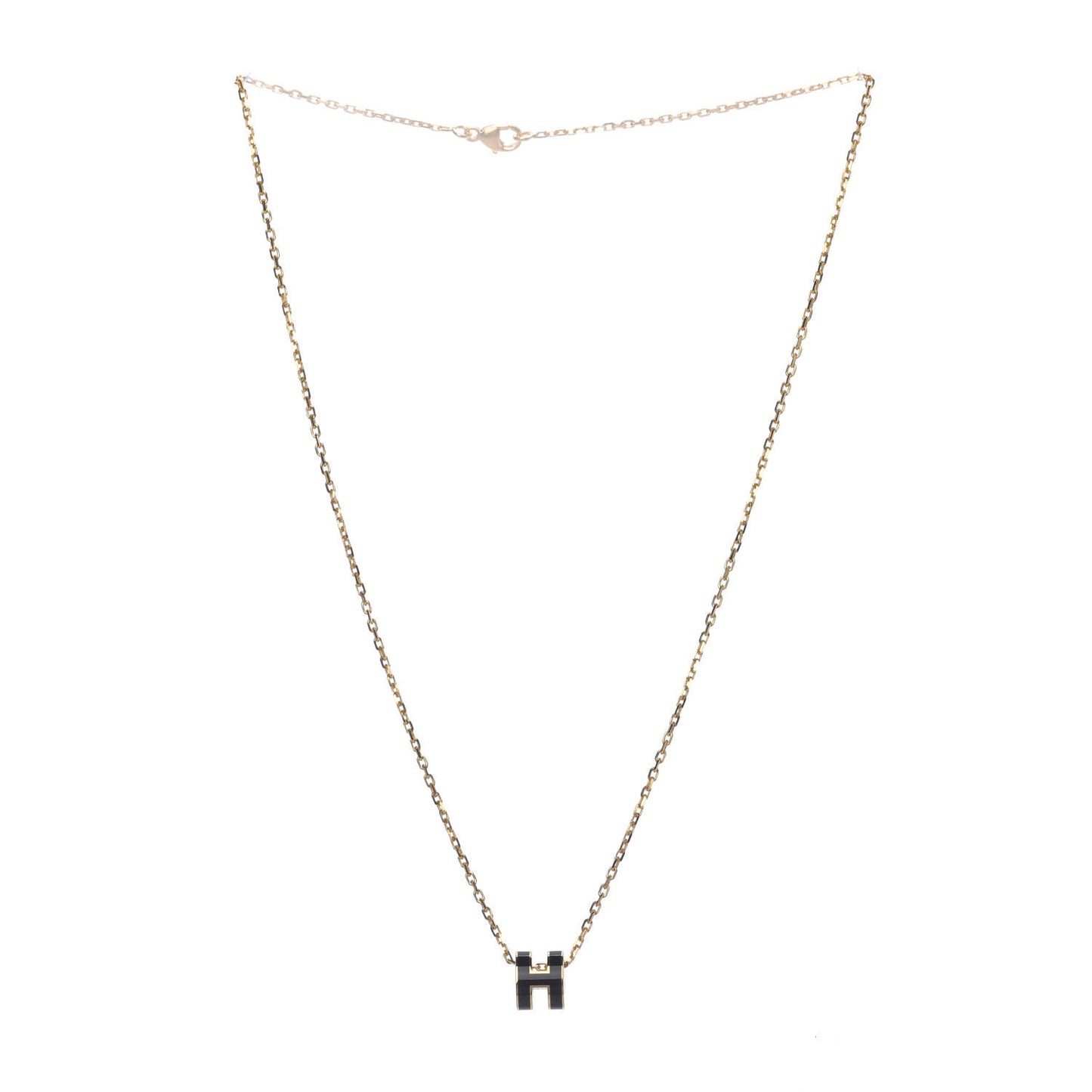Lacquered Gold Pop H Pendant Necklace Black