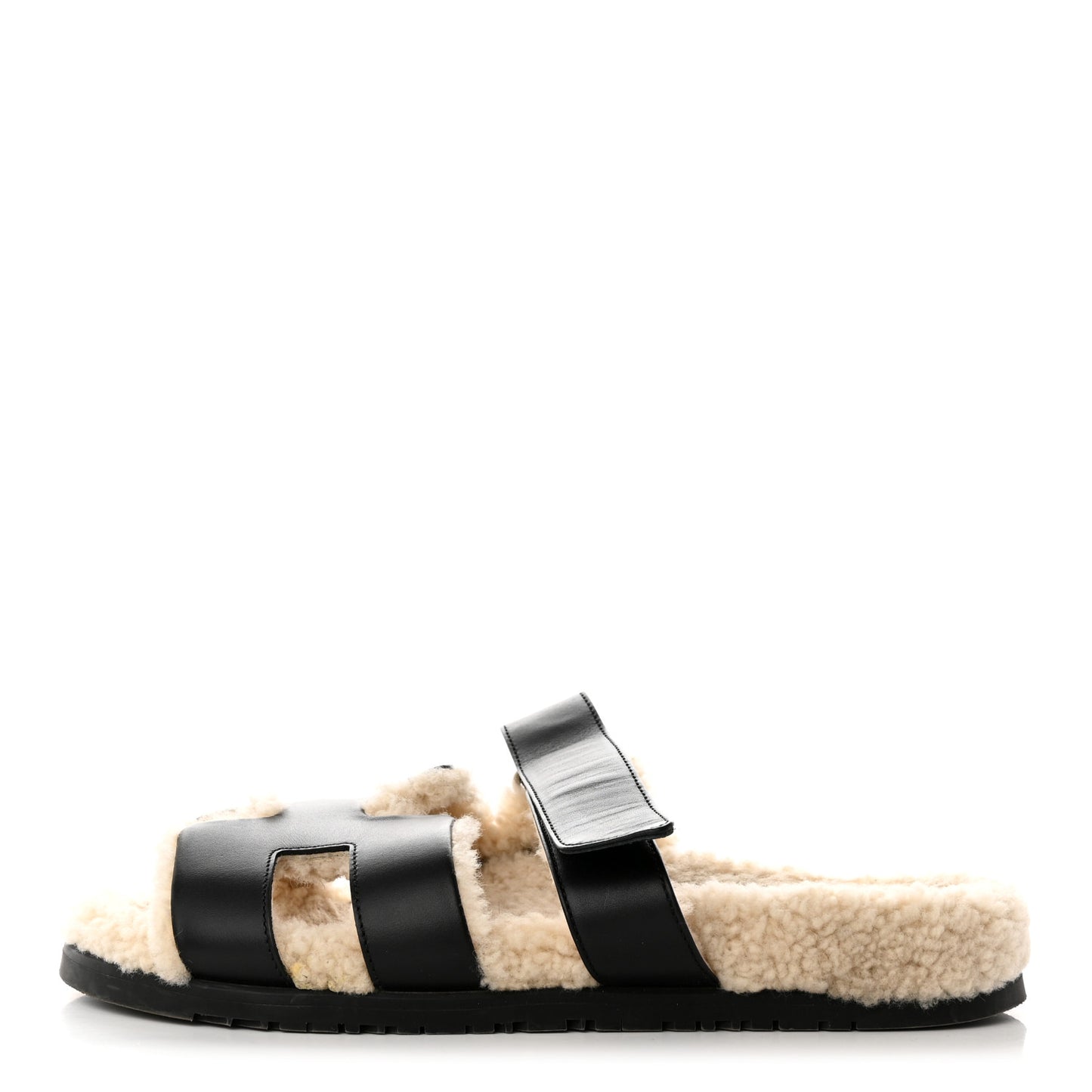 Calfskin Woolskin Womens Chypre Sandals 40.5 Black Ecru