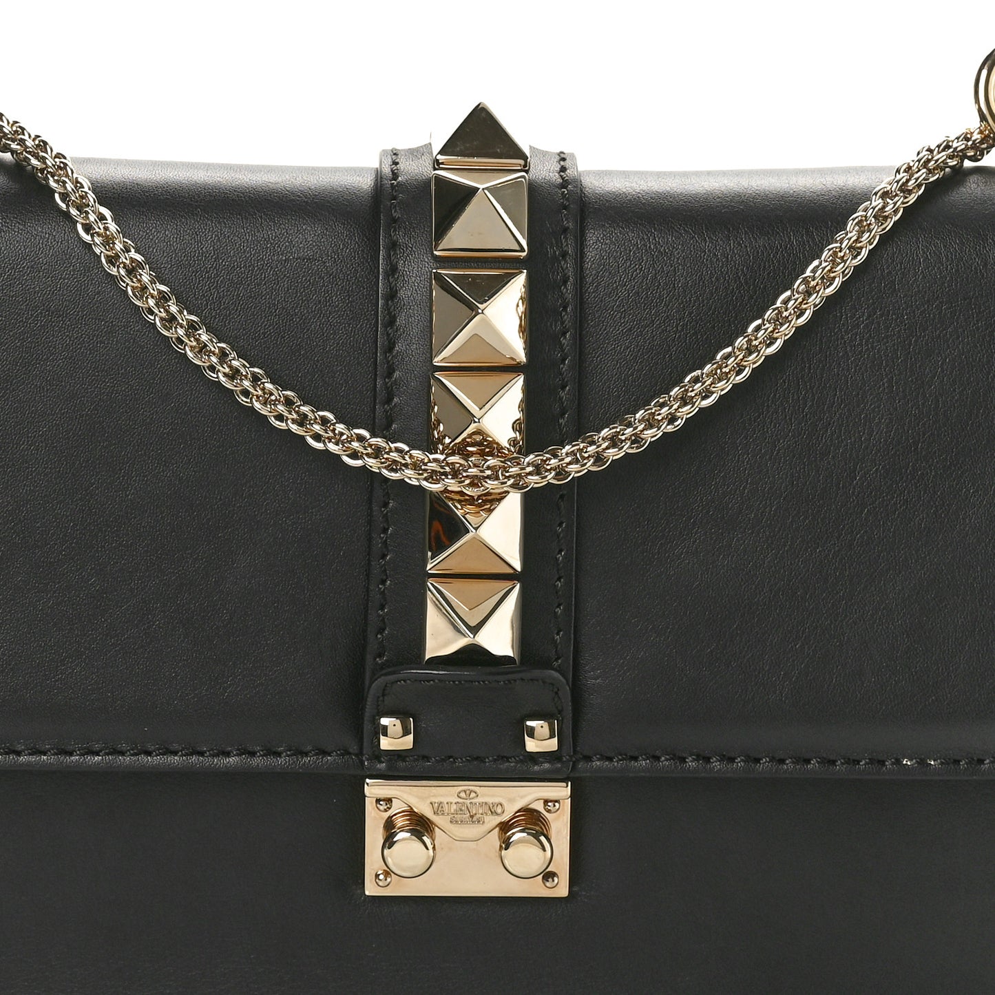 Vitello Medium Glam Lock Rockstud Flap Black